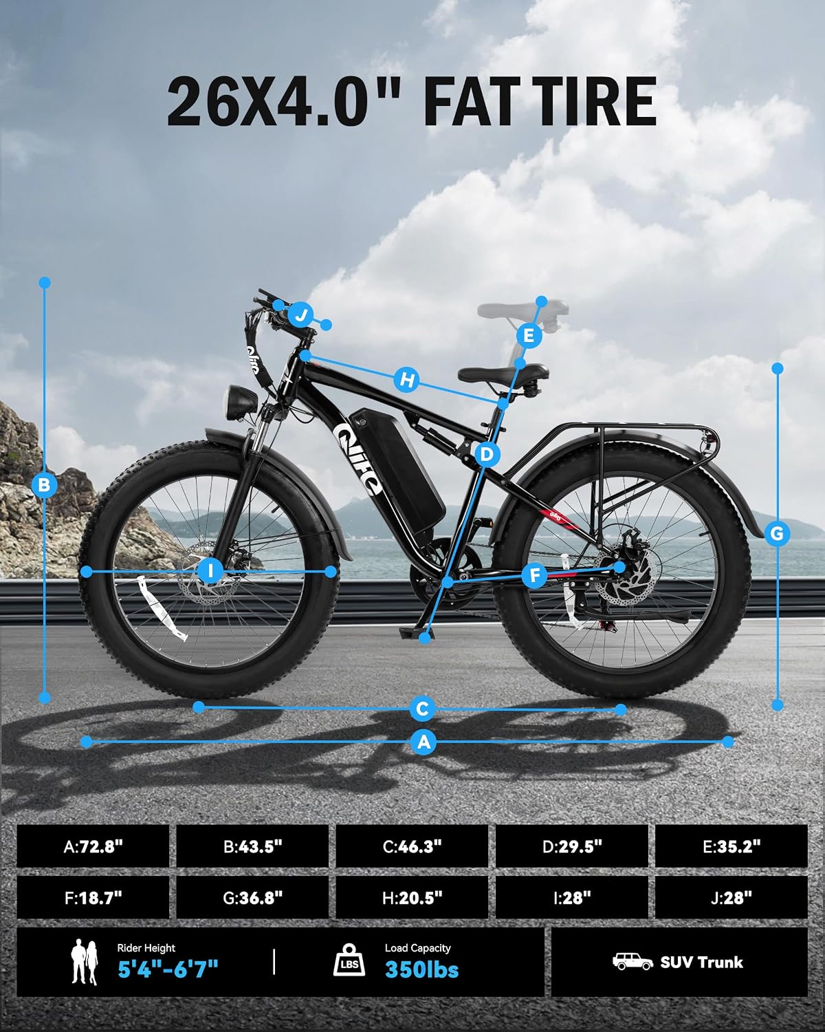 Qlife Racer Plus Adult Electric Bicycle, Peak 1500W/1800W, Up to 20+MPH, 65Miles Long Range, 26" Fat Tire Electric Mountain Bike with 48V 13AH/20AH Battery, 7 Speed Full Suspension