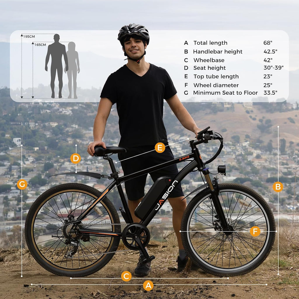 Jasion EB5 Electric Bike for Adults 26" tire with 1000W Peak Motor,Removable Battery Commuting Electric Mountain Bike,Up to 40Miles,7-Speed and Front Fork Suspension Ebike