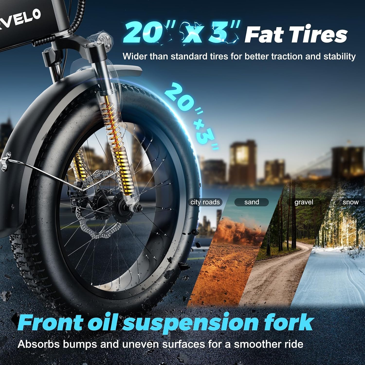1000W Folding Electric Bike for Adults,60 Miles,20MPH,48V 20.8Ah Battery,20" Fat Tire Electric Bike,Front Suspension,7-Speed Commuter Ebike,UL2849 Certified