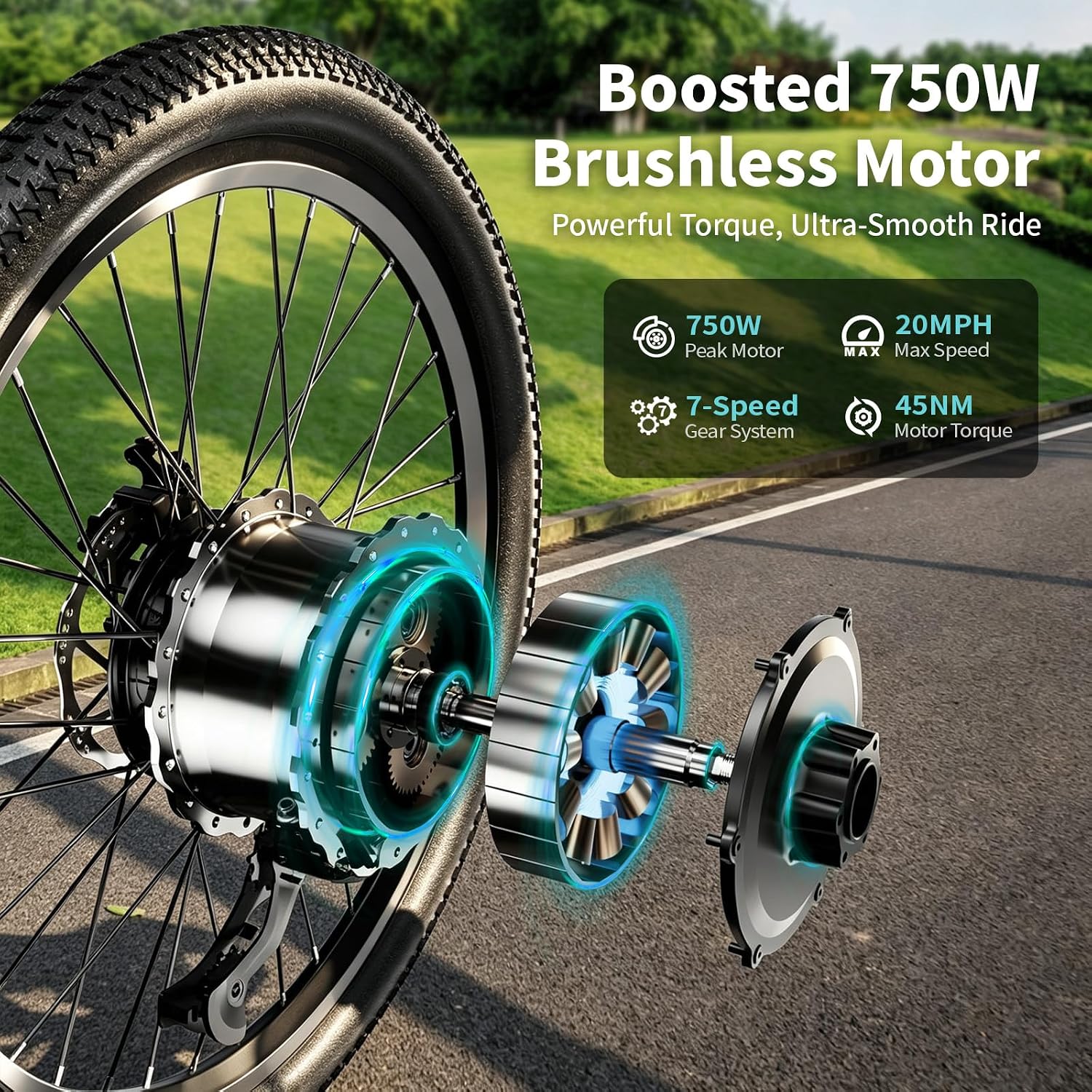 26'' Adult Electric Bike, 750W Peak 48V, 20MPH 7-Speed Commuter UL 2849 | 48V 10Ah Built-in Removable Battery, 3 Riding Modes, 30-50 Miles Range, Electric Bicycle for Men and Women, UL 2849 Standard