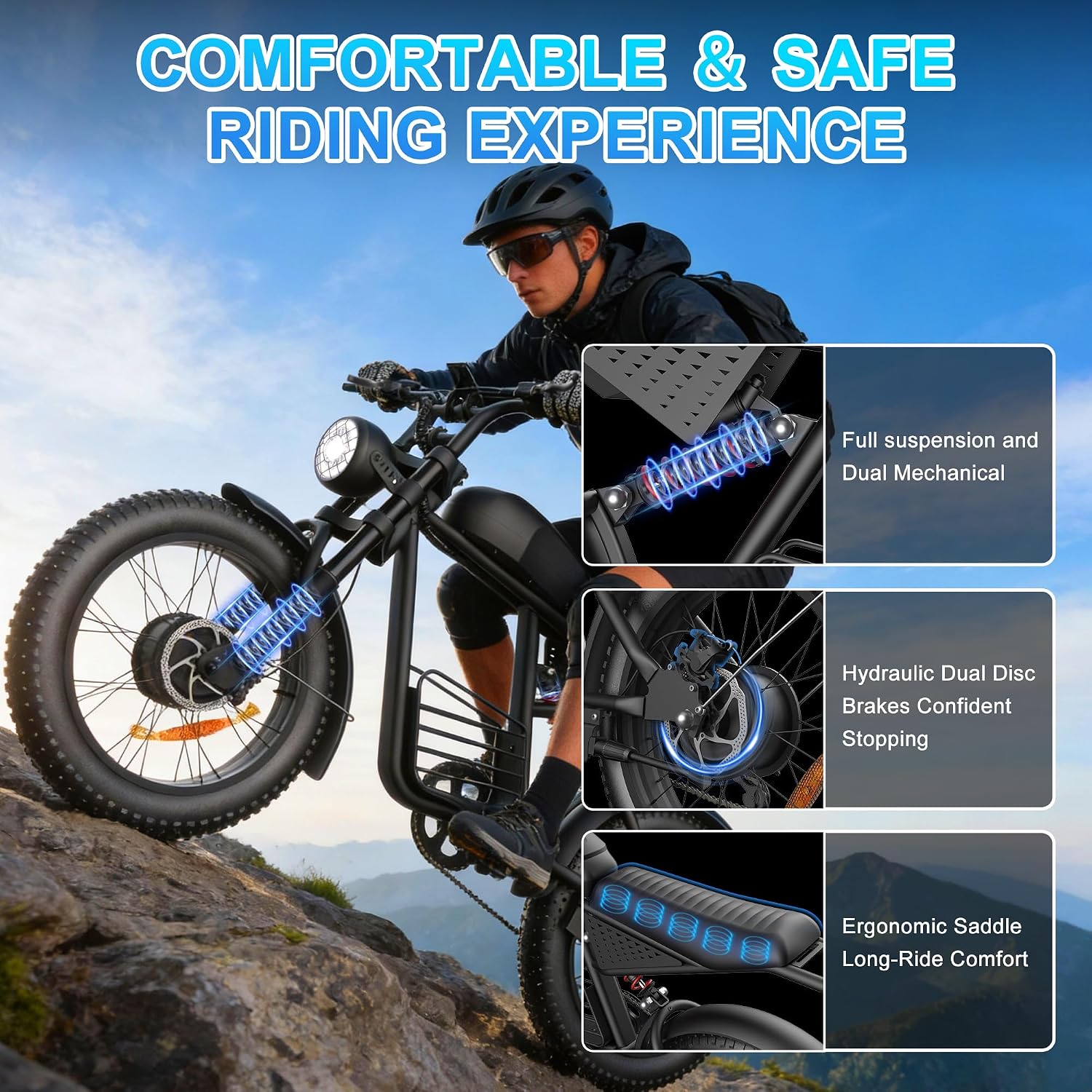 Electric Bike for Adults, 1000W/1500W/3000W Ebike 48V 15/20/35AH E Bike 20" Fat Tire 30/34/37MPH 40/47/100 Miles Adult Electric Bicycles, 3 Modes Electric Dirt Bike, All-Terrain Off-Road Motorcycle