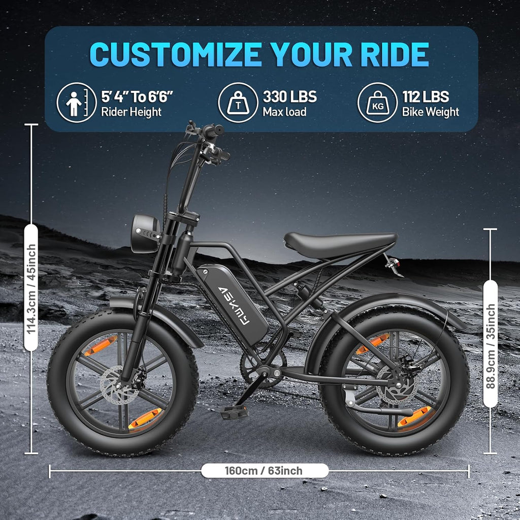 Electric Bike for Adule, 1500W Peak Motor 30-60 Miles PAS Range (48V 15Ah)