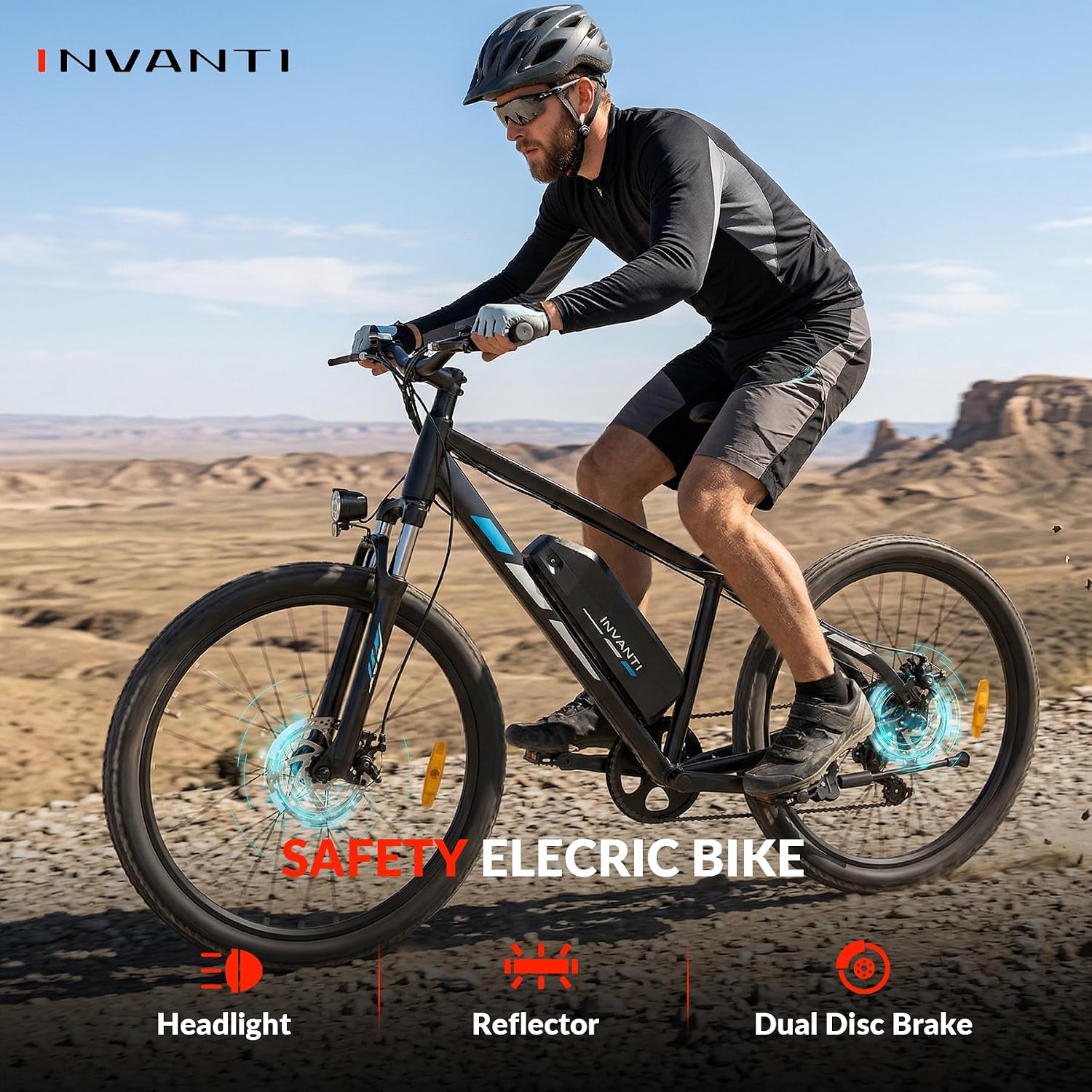 INVANTI Electric Bike for Adults, Peak 750W Motor & 10.4Ah Removable Battery, 20 MPH Commuting Electric Mountain Bike with 26" Tires, Front Fork Suspension, 7-Speed Gears and LCD Display