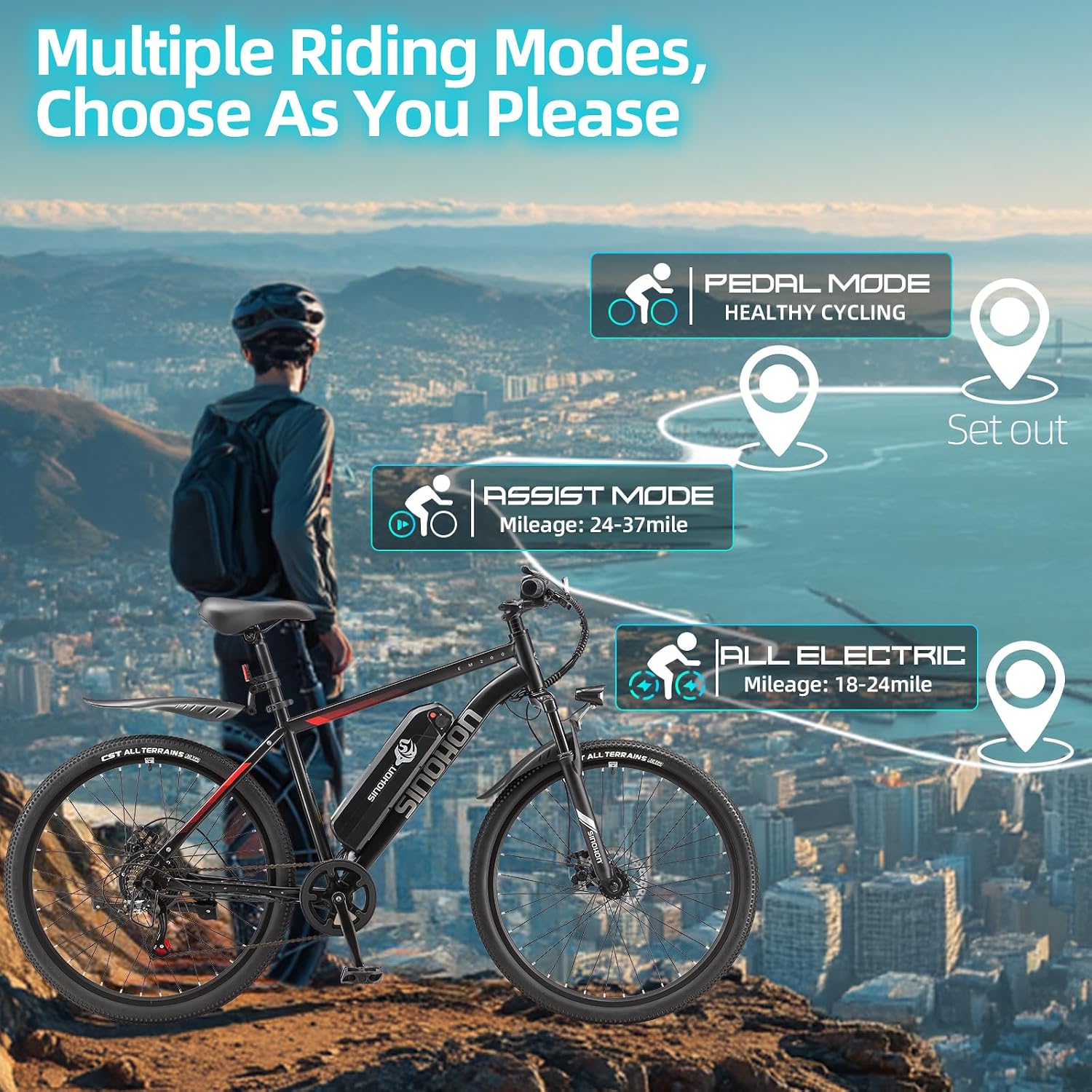 26" Electric Bike for Adults with 500W Brushless Motor, 36V 10.5Ah Removable Battery, 7-Speed Gears, Front Suspension, 37+ Miles Range, 20MPH Top Speed