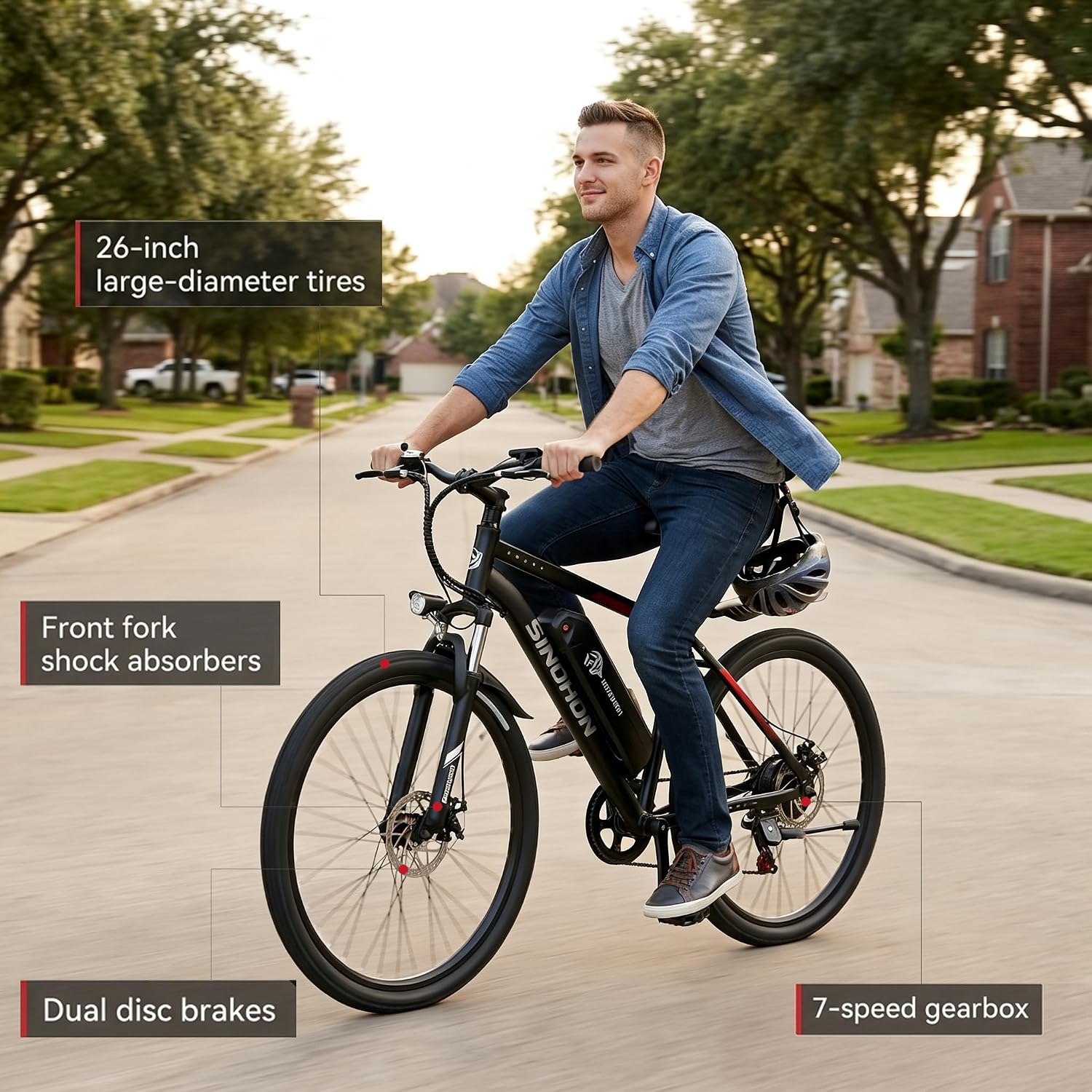 HLOIE SINOHON 26" Electric Bike for Adults, 1000W Peak Motor Mountain Ebike, 22MPH Max Speed, Up to 40 Miles PAS Range, Electric Commuter Bicycle with 374.4Wh Removable Battery, UL 2849 Certified