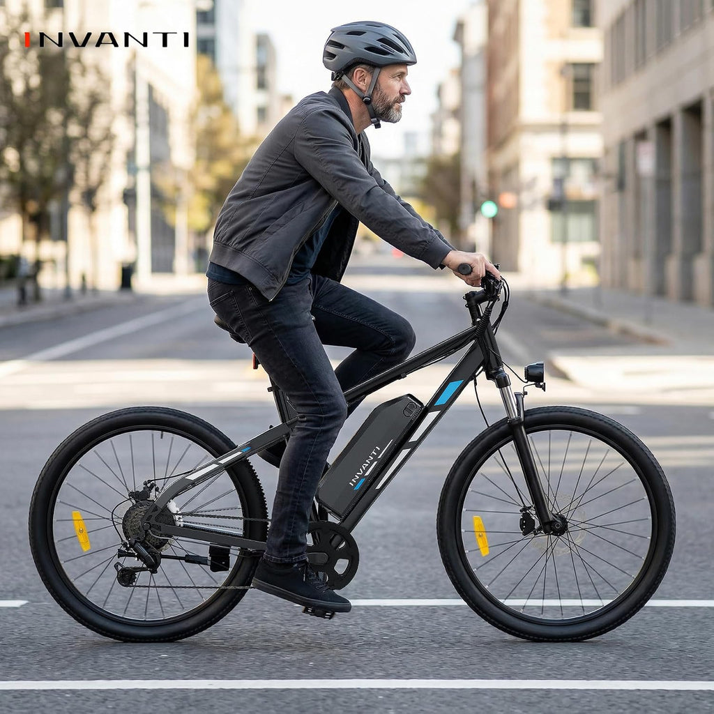 INVANTI Electric Bike for Adults, Peak 750W Motor & 10.4Ah Removable Battery, 20 MPH Commuting Electric Mountain Bike with 26" Tires, Front Fork Suspension, 7-Speed Gears and LCD Display