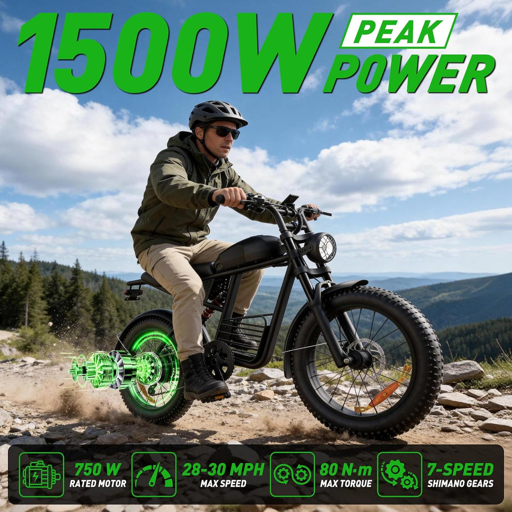 20 Inch Adult Electric Bike, 1500W/3000W Peak Motor 30-38MPH Max 50-90 Mile 15.6/18.9Ah/35Ah Battery, Motorcycle Type ebike,Shipped from USA