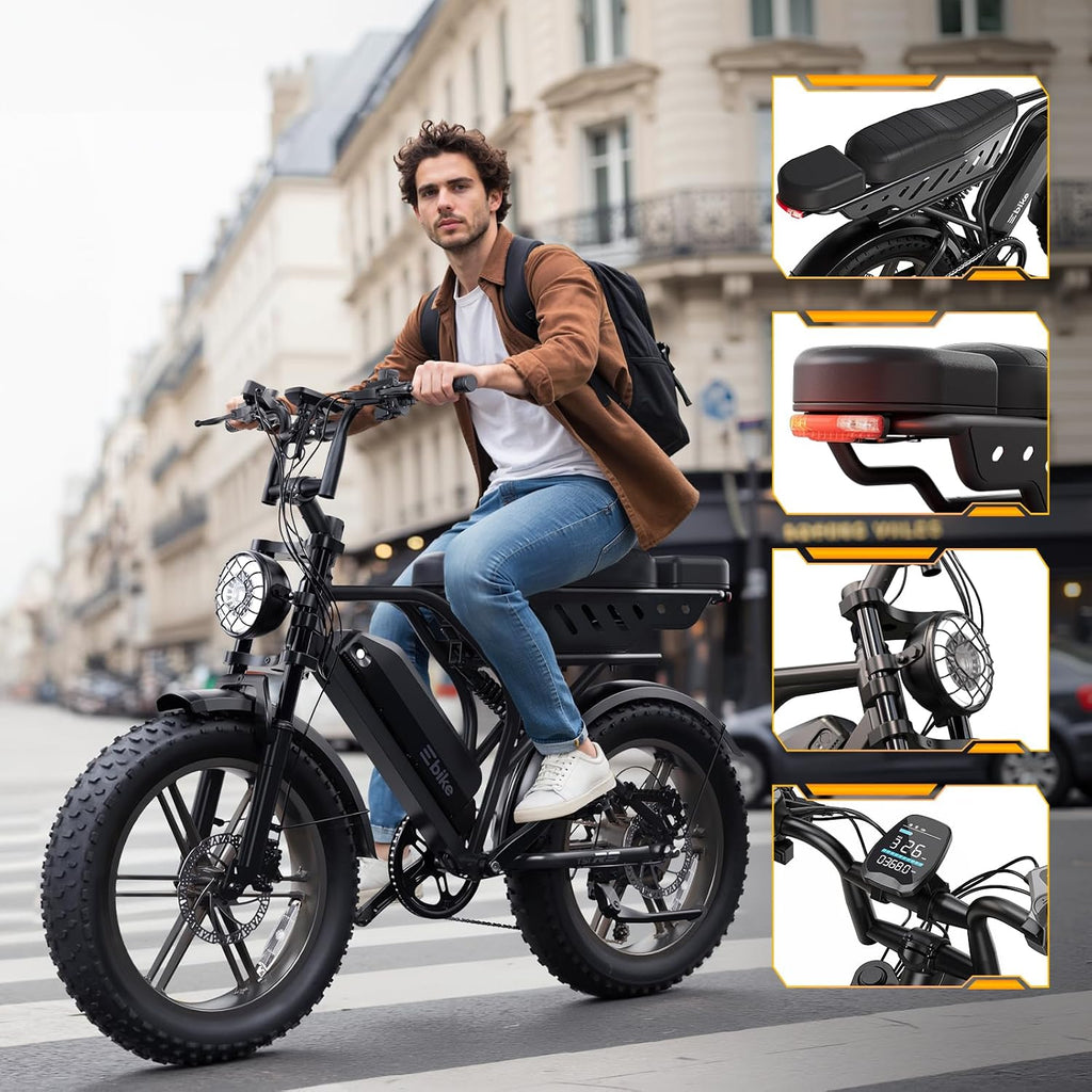 TST Electric Bike for Urban Cycling, 48V 15Ah Battery, 20"x4" Fat Tire | 1500W Peak Motor, Dual Suspension ,7-speed Gears, 3 Working Modes, Suitable for Commuters and Beginner Cyclists, Powerful