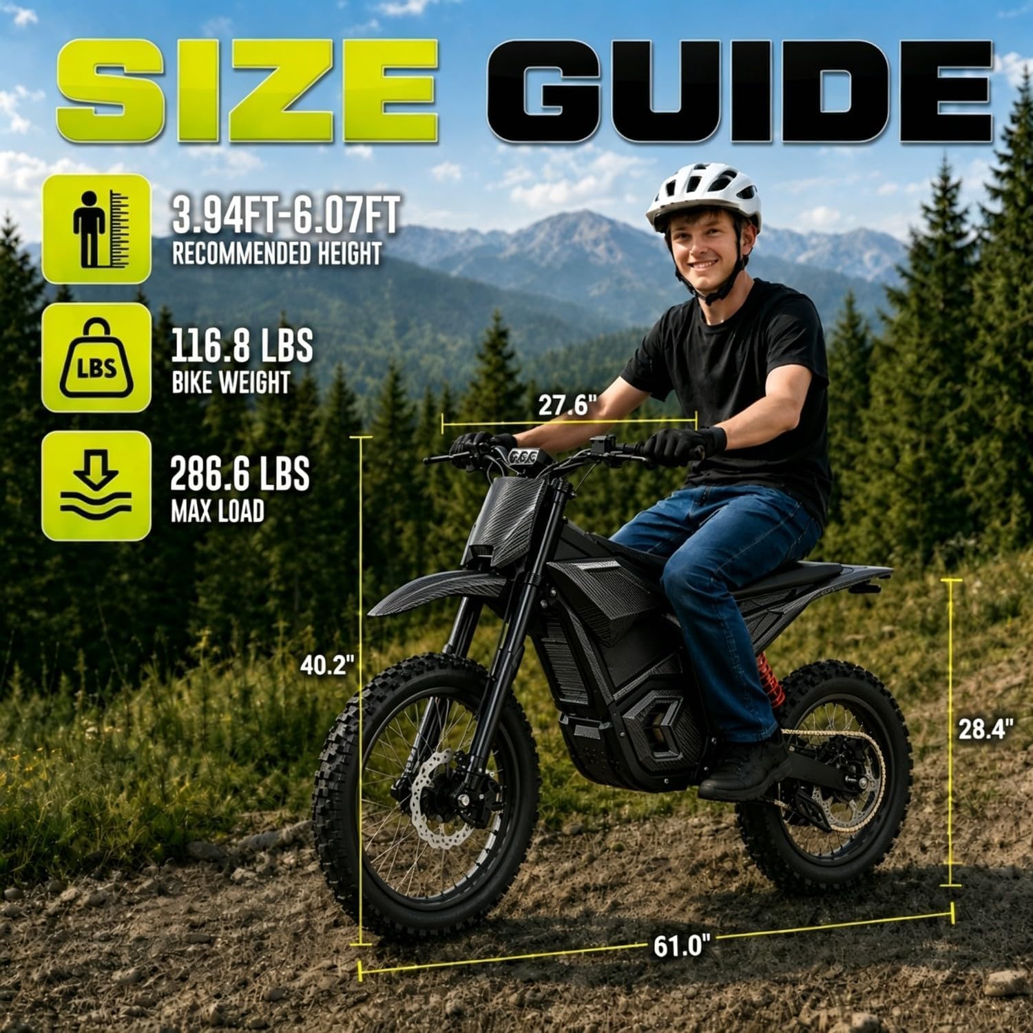 Q1 Electric Dirt Bike for Adults & Teens, 6000W Peak Mid-Drive Motor, 60 MPH Electric Motorcycle, 60V 30Ah Removable Battery, 60-Mile Range, Hydraulic Brakes & Full Suspension