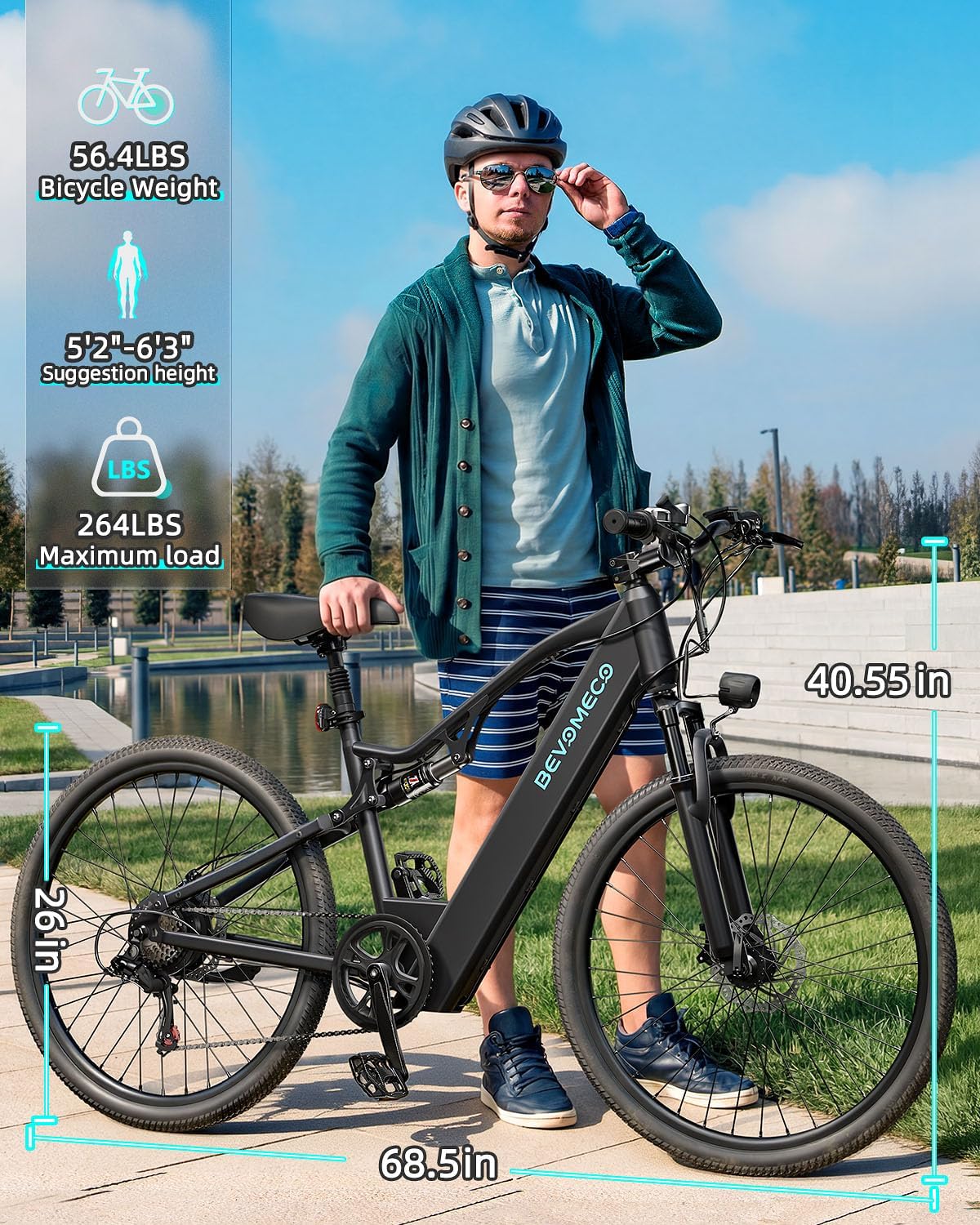 Electric Bike for Adults 500W Motor Ebike 26" Electric Mountain Bike with 6-Speed and Dual Disc Brakes 20MPH Commuter Electric Bikes All Terrain with Full Suspension System(12Ah Black)