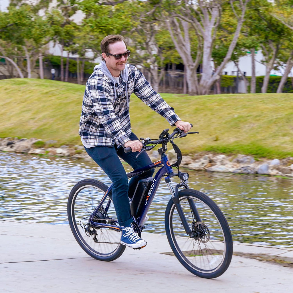 Jasion EB5 Electric Bike for Adults with Peak 1000W Brushless Motor | 40Miles 20MPH Commuting Electric Mountain Bike with 360Wh Removable Battery, 7-Speed, 26" Tires and Front Fork Suspension