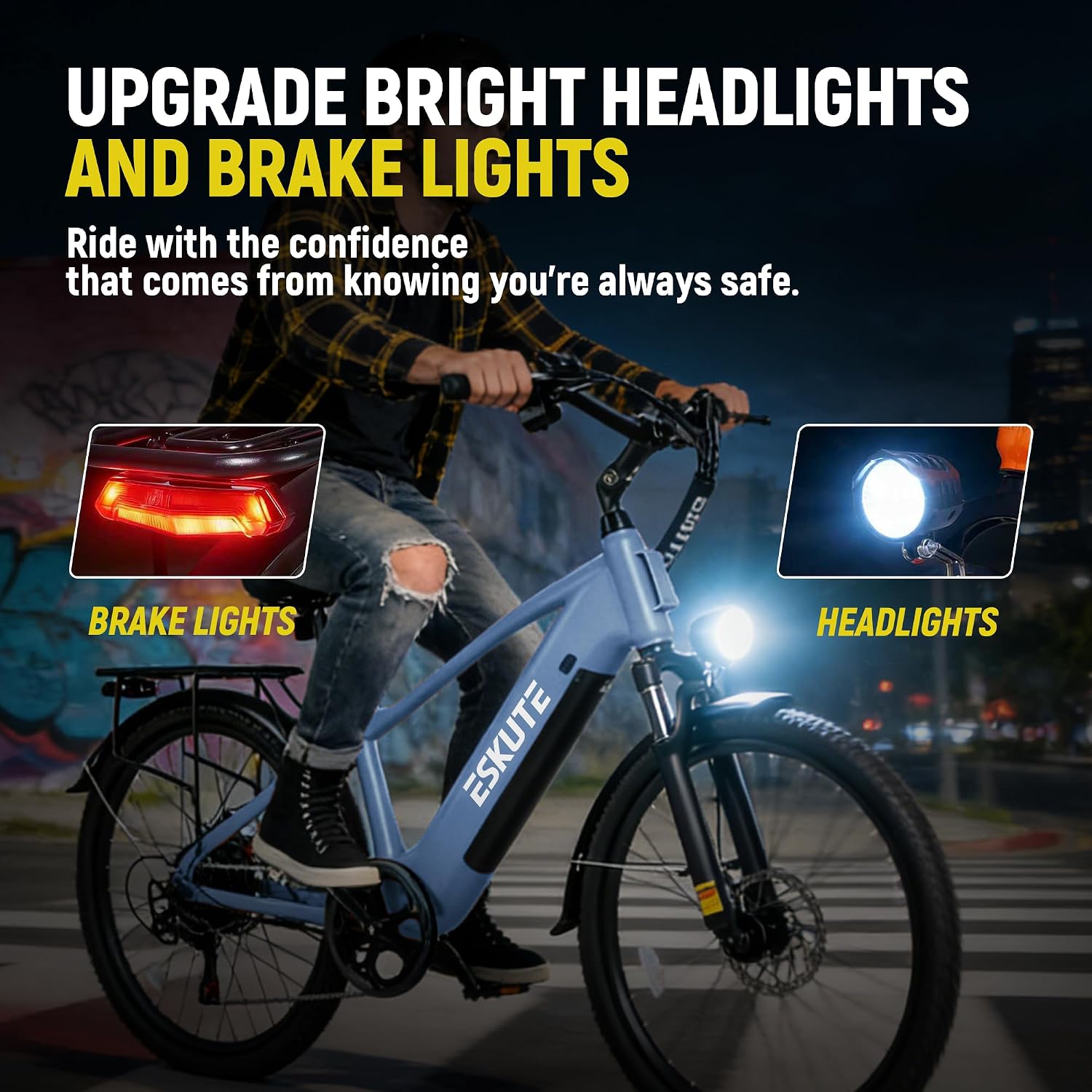 ESKUTE 70Miles 28MPH 840 WH Removable Battery e-Bike, Electric Bike for Adults-1300w Peak Ebike, Step Over Electric Bicycle, 7-Speed 26'' tire, Adjustable Stem, 7-Speed 26'' tire, Adjustable Stem