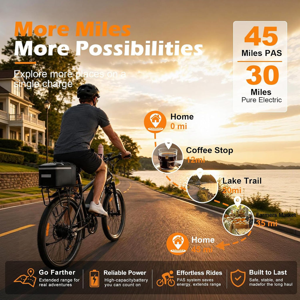 26" Electric Bike for Adults, Adjustable Lockout Suspension Fork, Adjustable Cup Holder, 1000W Peak Motor, 24.7 MPH, 48V 10Ah Removable Battery, Detachable Rear Rack, 7-Speed Commuter Ebike
