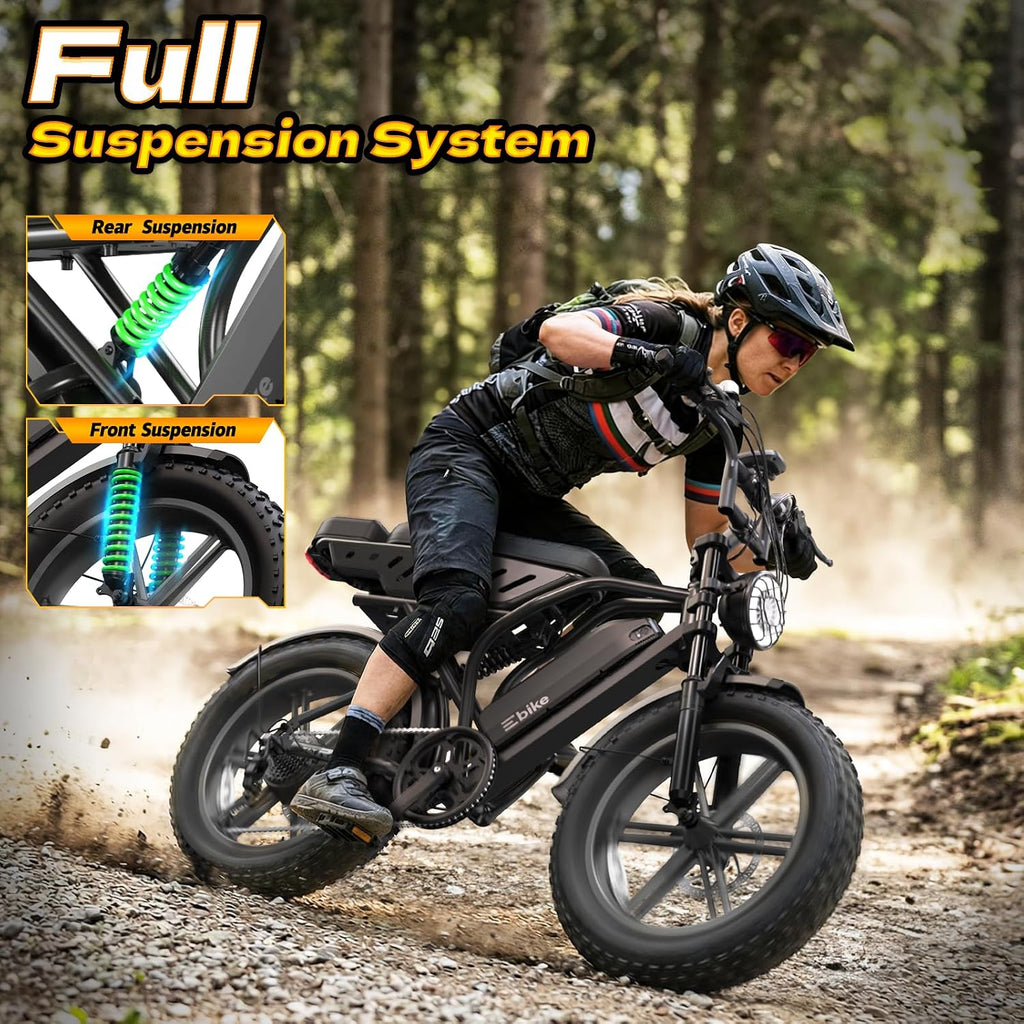 TST Electric Bike for Urban Cycling, 48V 15Ah Battery, 20"x4" Fat Tire | 1500W Peak Motor, Dual Suspension ,7-speed Gears, 3 Working Modes, Suitable for Commuters and Beginner Cyclists, Powerful