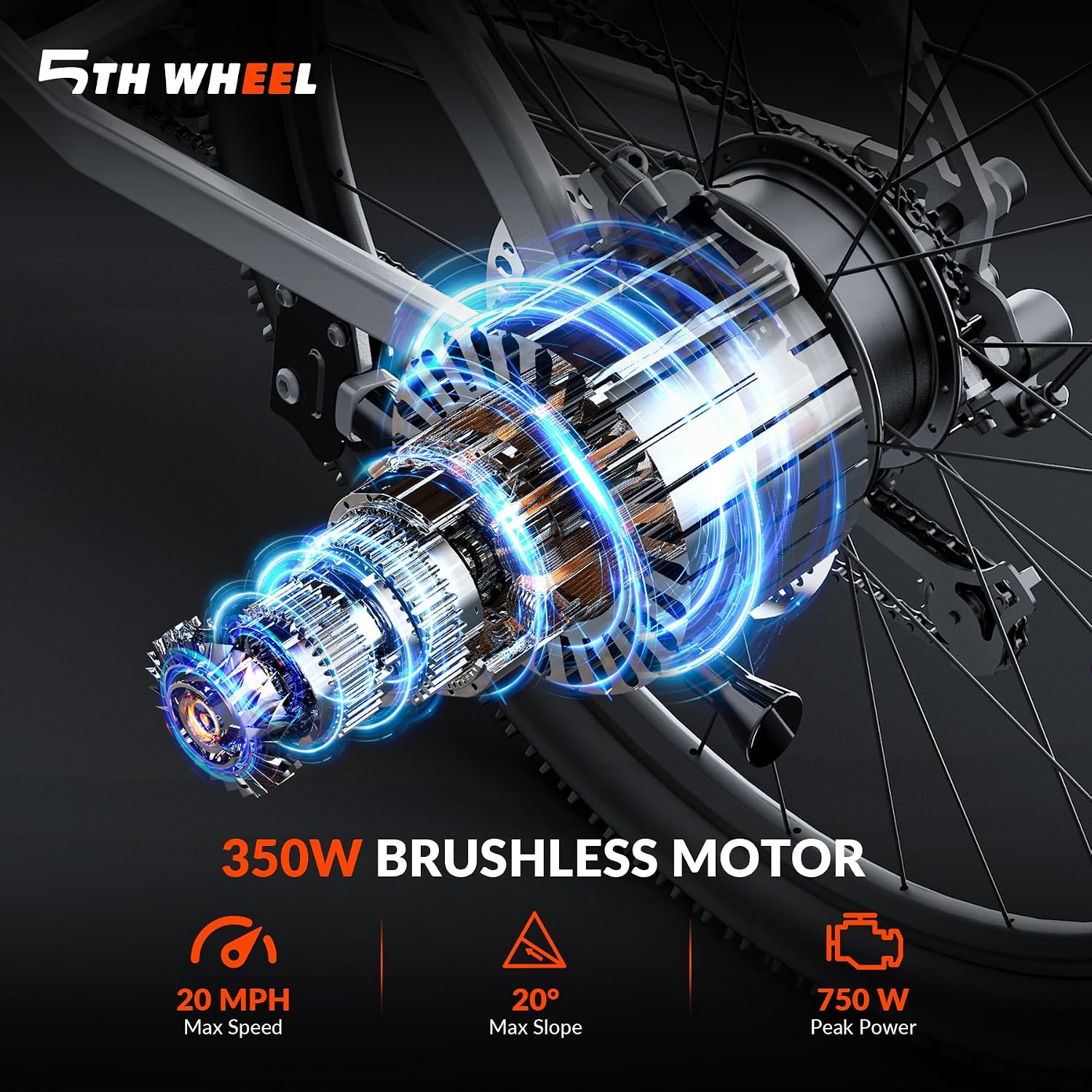 5TH WHEEL Electric Bike for Adults with 750W Peak Motor, 20MPH Speed & 55 Miles Range, Mountain E-Bike with Lockable Suspension Fork, LCD Display, 26" Commuting E Bike with Removable Battery&7 Gears ﻿