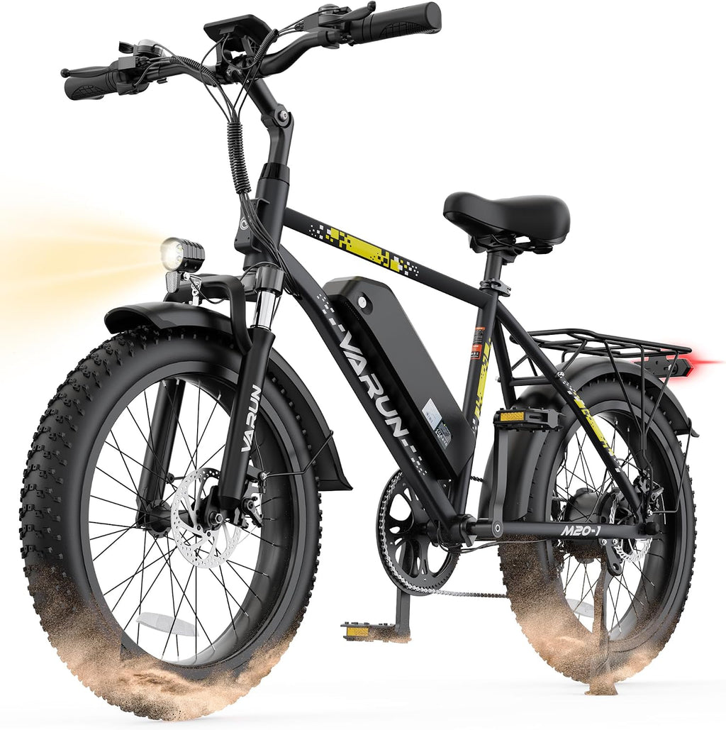 VARUN Electric Bike - 1000W Peak Motor 60 Miles Fat Tire Ebike with 48V 13Ah Removable Battery, 7-Speed, All Terrain 20" Cruiser Adults Electric Bike with Cargo
