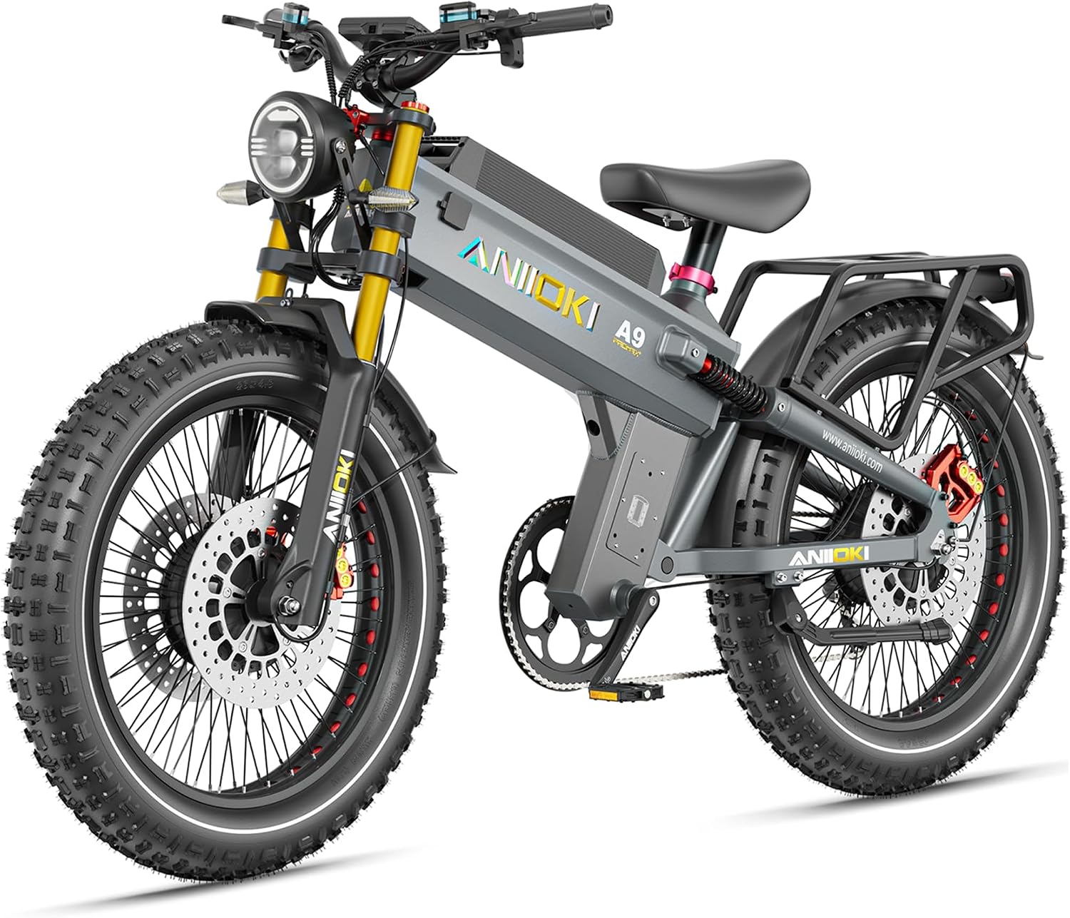 ANIIOKI 6000/7000W Dual Motor Electric Bike,46MPH 300Miles Long Range eBike,60/72V 70Ah/80Ah Battery,7-Speed,26×4.8" Fat Tire Electric Bicycles,A9 Pro Max