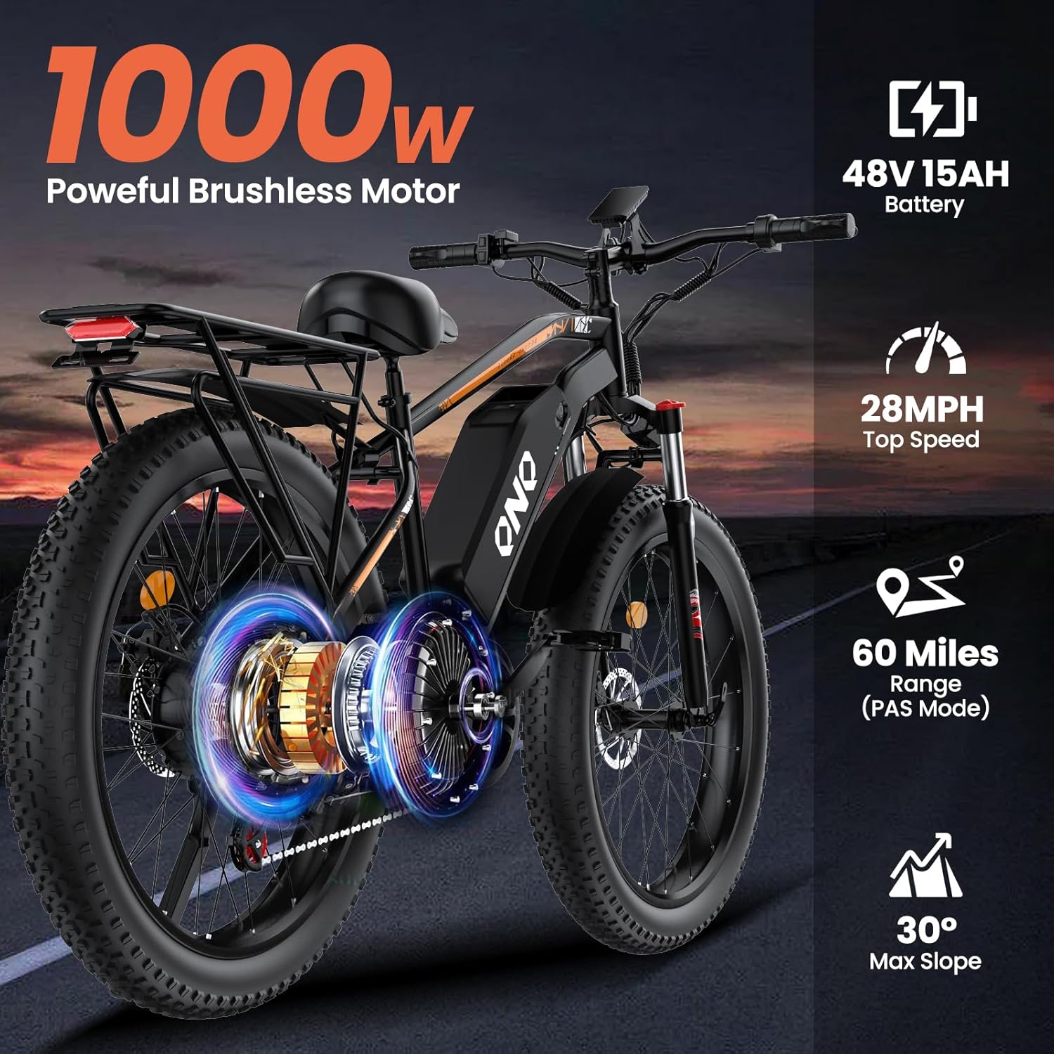 26" Fat Tire Electric Bike for Adults, Up to 35MPH & 60-100+ Miles Long Range Ebike, Dual/Single Motor All Terrain Mountain Bike w/ Removable Battery & Lockable Suspension for Snow Off-Road Commute