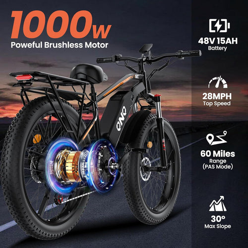 26" Fat Tire Electric Bike for Adults, Up to 35MPH & 60-100+ Miles Long Range Ebike, Dual/Single Motor All Terrain Mountain Bike w/ Removable Battery & Lockable Suspension for Snow Off-Road Commute