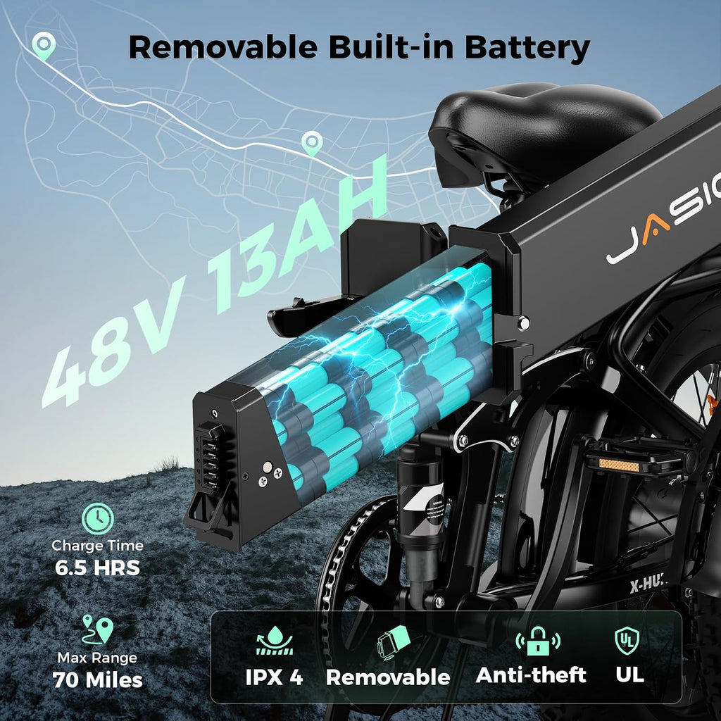Jasion X-Hunter/ST/PRO Electric Bike for Adults,1800W/1400W Peak 20''Fat Tire Foldable Ebike,Folding E Bike Up to 80/70 Miles Range,720/624WH Removable Battery,30 MPH E Bike,Certified by UL2849