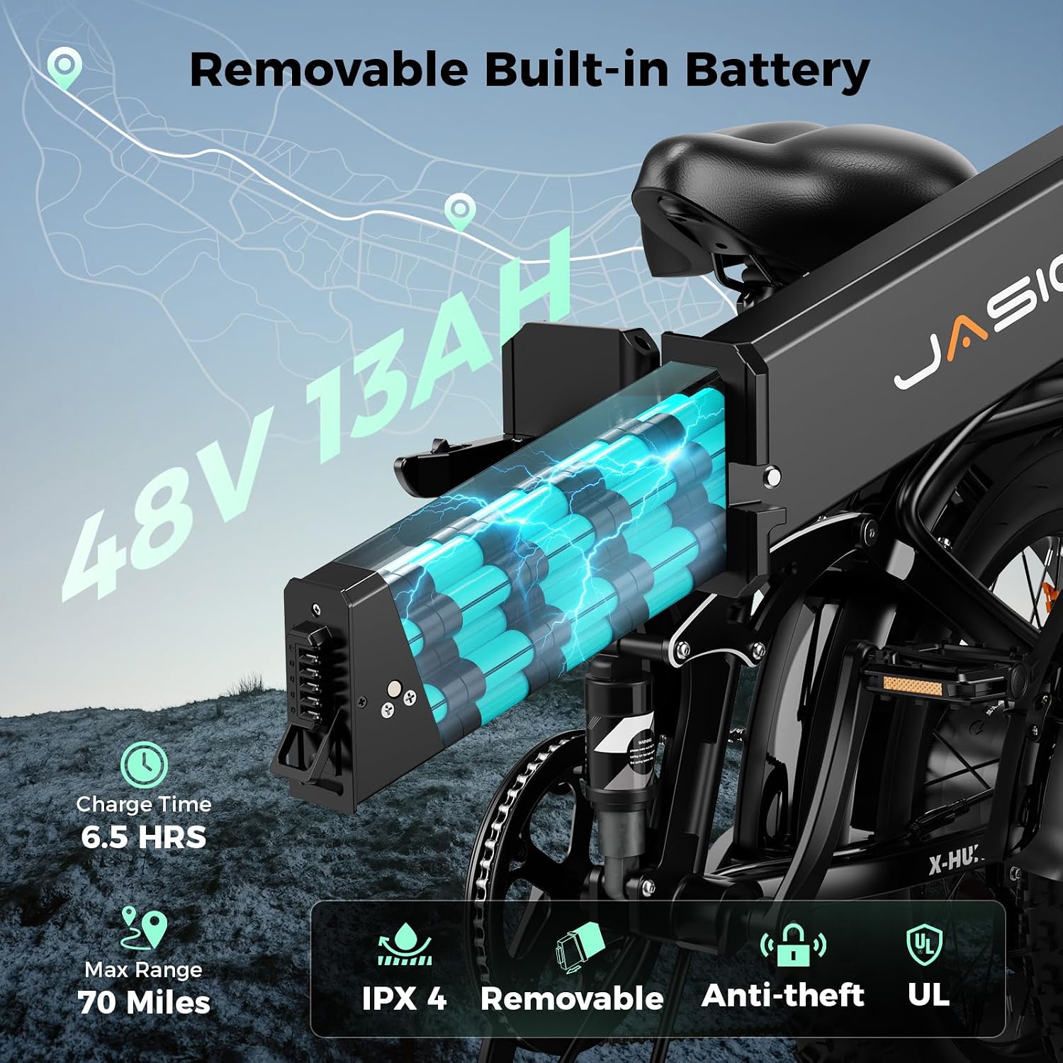 Jasion X-Hunter/ST/PRO Electric Bike for Adults,1800W/1400W Peak 20''Fat Tire Foldable Ebike,Folding E Bike Up to 80/70 Miles Range,720/624WH Removable Battery,30 MPH E Bike,Certified by UL2849