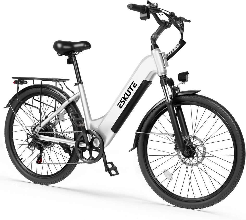 ESKUTE Electric Bike for Adults-70Miles 840 WH Removable Battery e-Bike, 28MPH Step Thru Electric Bicycle, 1300w Peak Ebike, 7-Speed 26'' tire Adjustable Stem Electric Bike