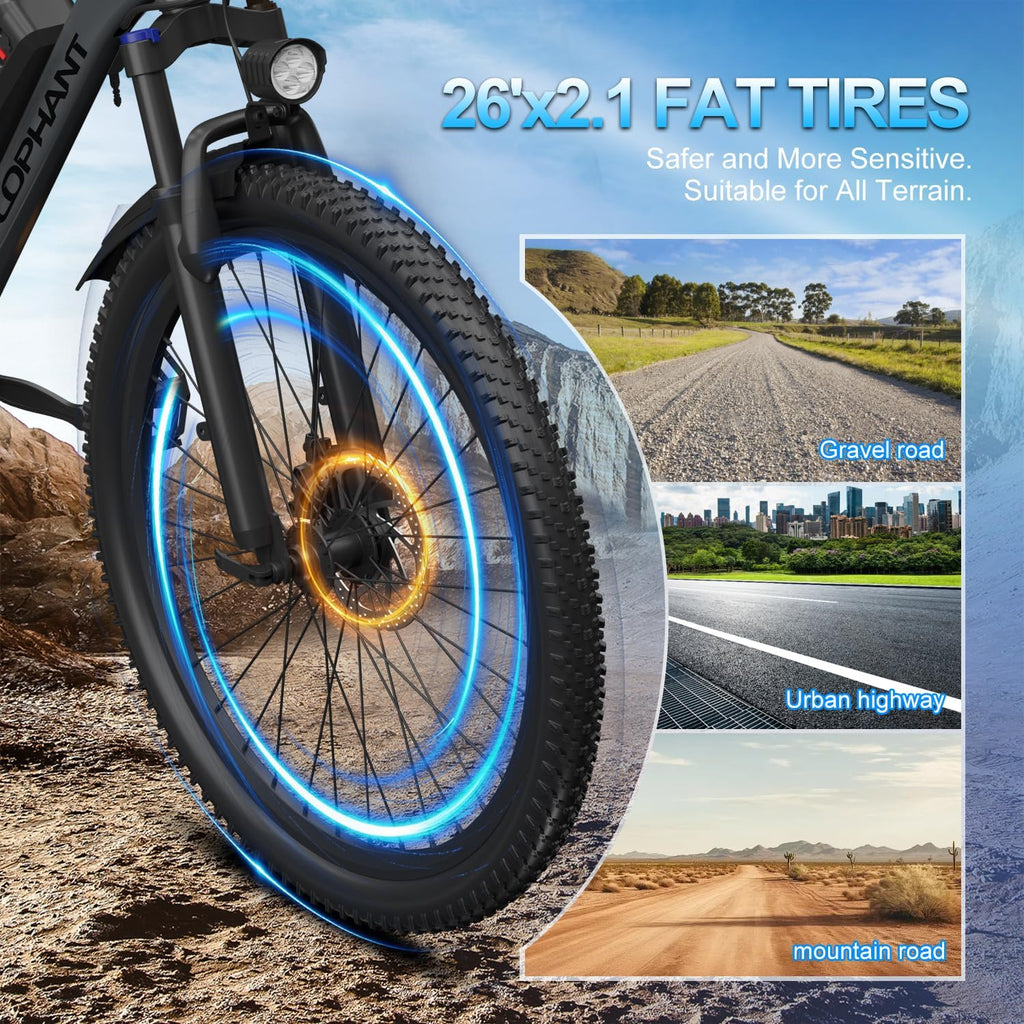 26-inch Adult Electric Bicycle, with a Load Capacity of 330 pounds, 48V Detachable Battery, 7-Speed Gear Shifting, a top Speed of 25 Miles per Hour, a 750-watt Peak Motor