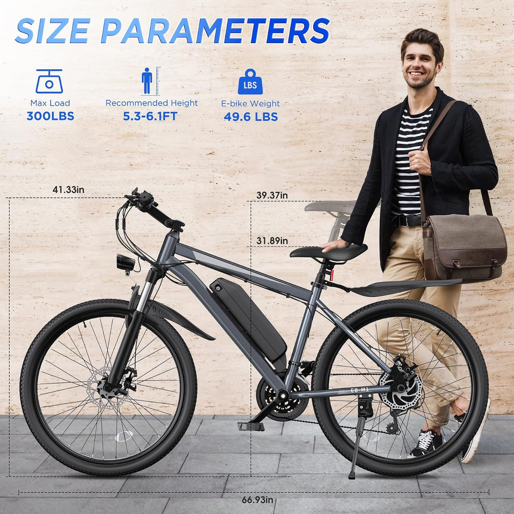 Electric Bike for Adults, 26" Ebike with 1000W Peak Motor, 20MPH 50Miles Electric Mountain Bike with 48V Removable Battery, 7-Speed, Front Suspension, LCD Display, UL 2849 Certified