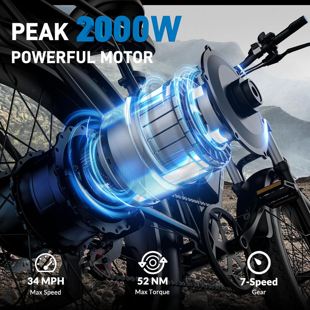 EDIKANI S01 26" Electric Bike for Adults, Peak 2000W 34MPH Fast E Bike for Men, 1104WH 100 Miles Fat Tire Ebike for Adults Electric, E Bicycle for Commuter with Brake Light & Turn Signals