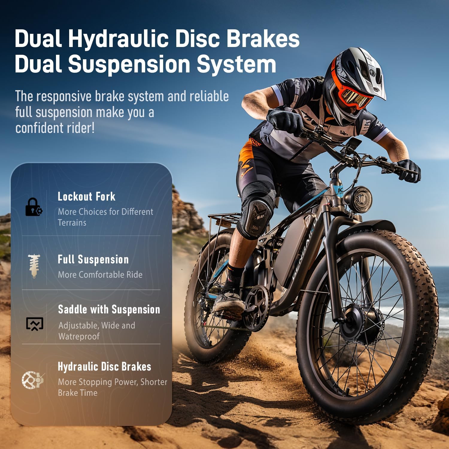 Electric Bike for Adults 51MPH 6000W Peak Dual Motor Fast Ebike 36Ah 52V Full Suspension 26" Fat Tire E Bikes for Men with Hydraulic Brake 130 Miles Electric Bicycle