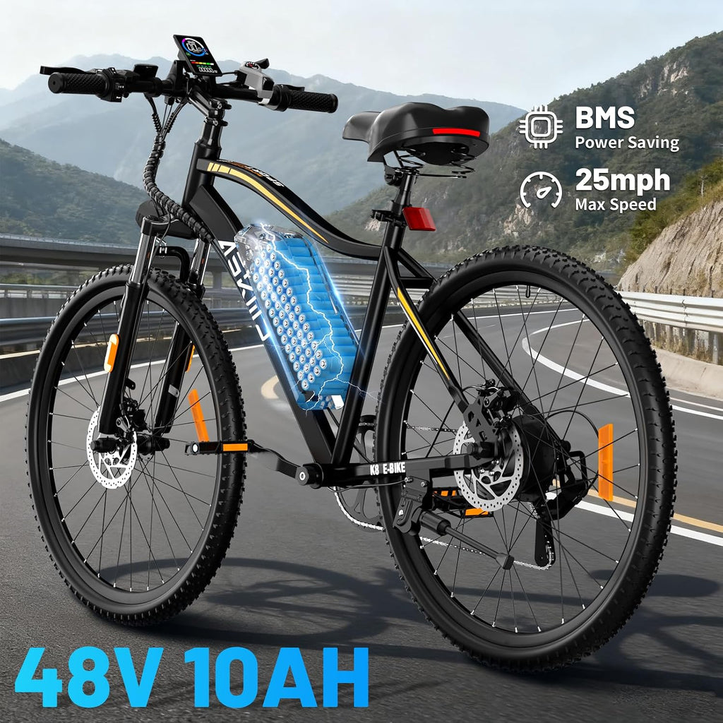 REOCRO Electric Mountain Bike for Adults, 26" E-Bike with 750W Peak, 48V Removable Battery, 45+ Miles PAS Range, 25MPH, 7 Speed, Commuter Ebike for Daily Ride, Electric Bicycle for Teens
