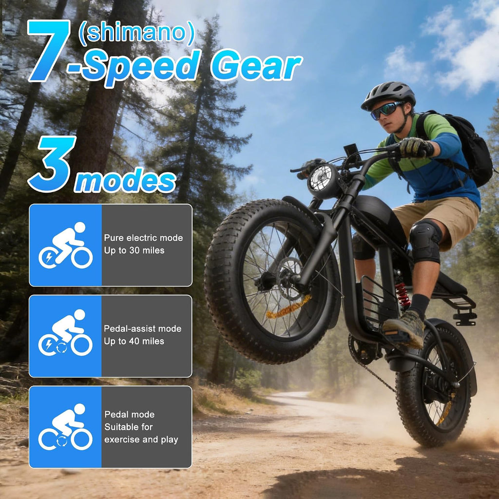 Electric Bike for Adults, 1000W/1500W/3000W Ebike 48V 15/20/35AH E Bike 20" Fat Tire 30/34/37MPH 40/47/100 Miles Adult Electric Bicycles, 3 Modes Electric Dirt Bike, All-Terrain Off-Road Motorcycle