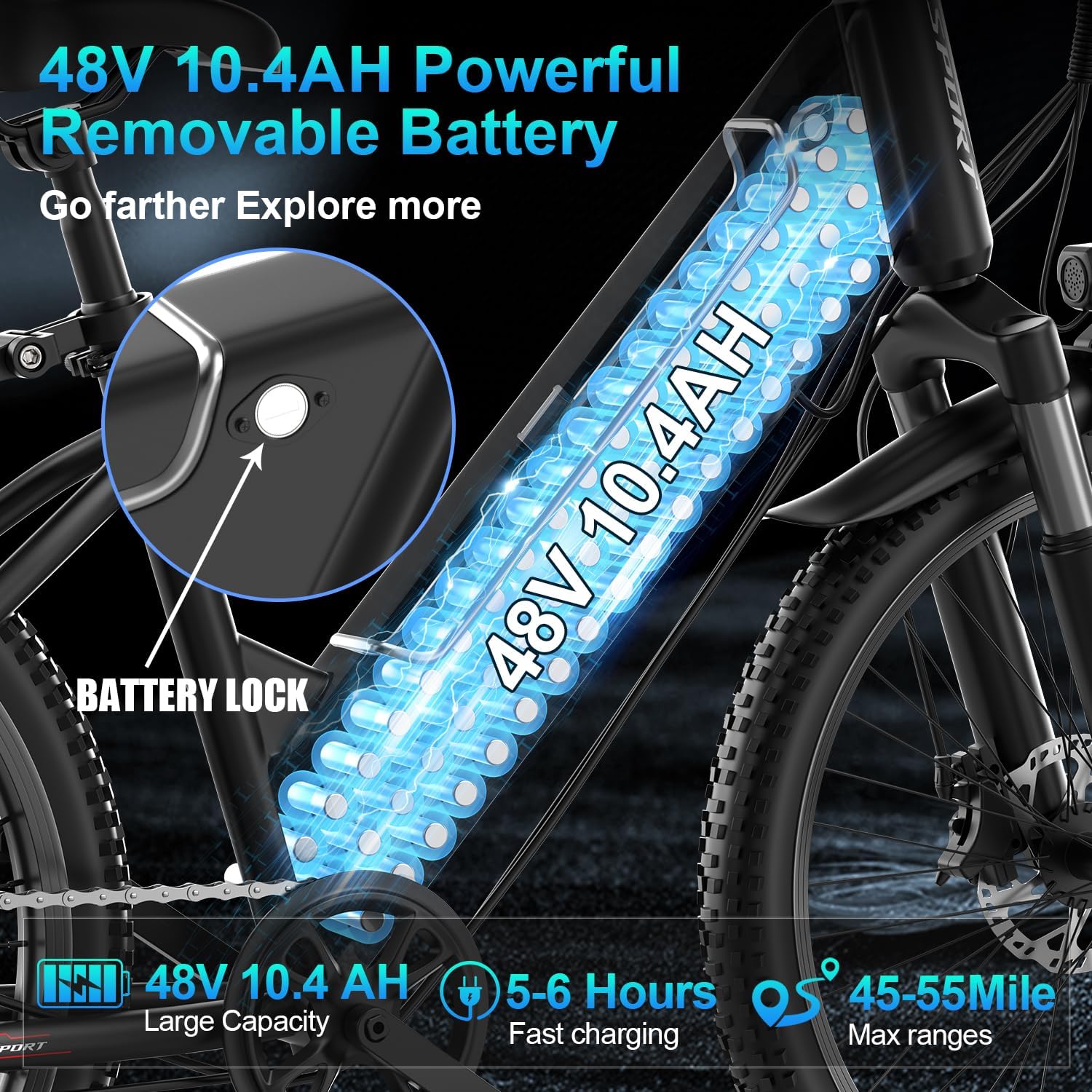 Electric Bike for Adults, 1000W Peak Motor, up to 45+Miles, 25mph Max Speed Electric Mountain Bike, 480WH Removable Battery Ebike, 26'' Tires, 7-Speed and Front Suspension