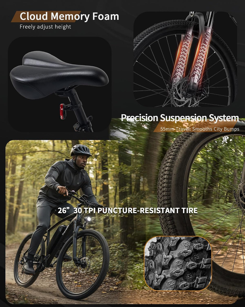 Electric Bike for Adults, 50/74 Miles 20 MPH Mountain Ebike, 500W Peak E Bike with Cadence/Torque Sensor, 10.4/15.6Ah UL 2849 Certified Battery, 26“ Bike with Shimano 6-Speed