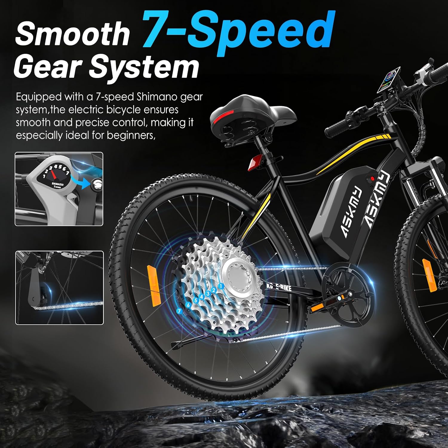 REOCRO Electric Mountain Bike for Adults, 26" E-Bike with 750W Peak, 48V Removable Battery, 45+ Miles PAS Range, 25MPH, 7 Speed, Commuter Ebike for Daily Ride, Electric Bicycle for Teens