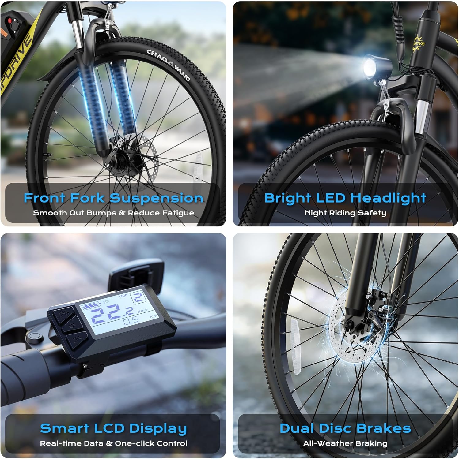 Electric Mountain Bike for Adults, 750W Peak Motor, 20 MPH Commuter Electric Bike, 48V Battery, 50Miles, 24"/26" E-Bike, 7-Speed, Front Suspension, UL Certified