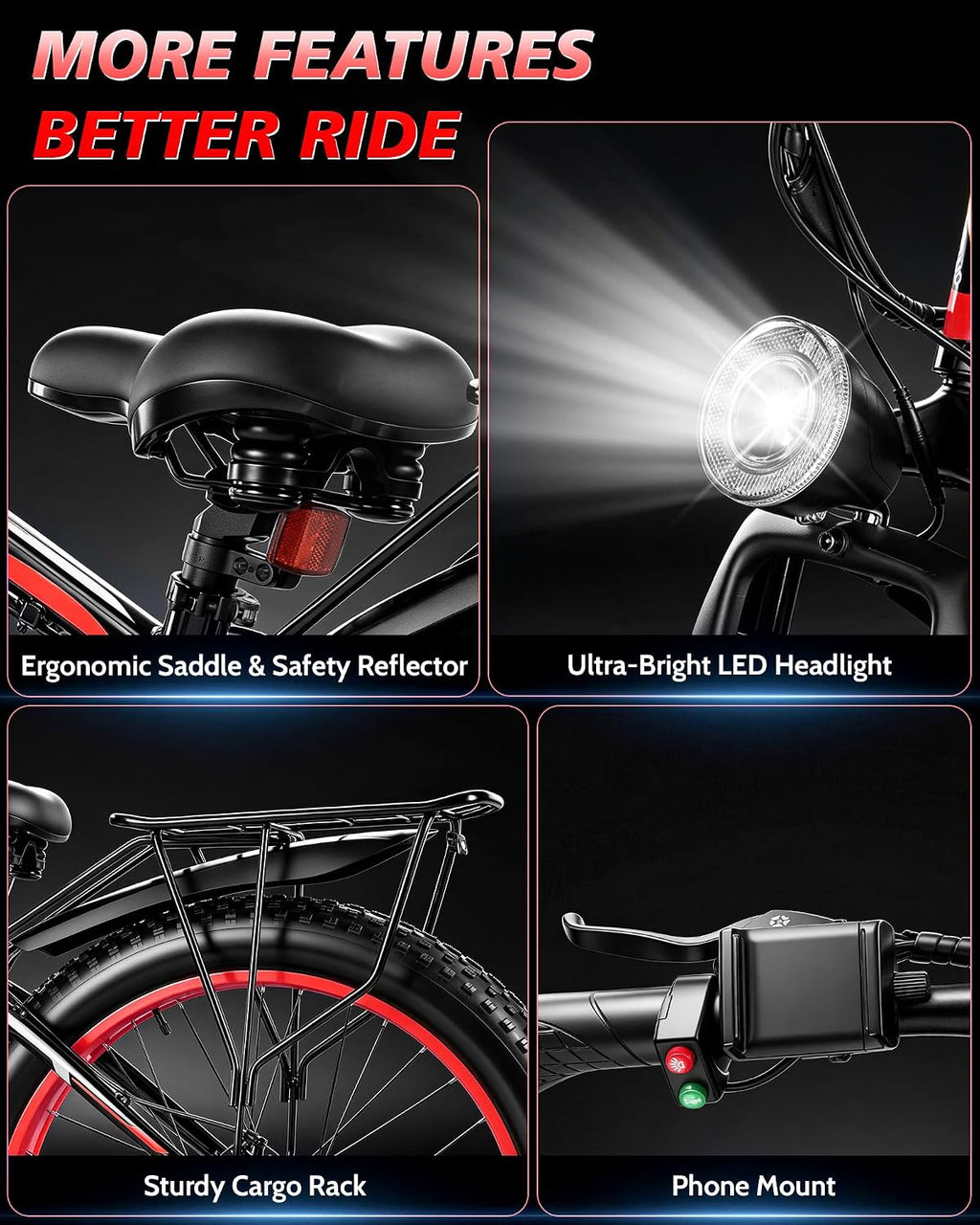Electric Bike for Adults, 1500W Peak E Bikes, 28+MPH, 26" Fat Tire Ebikes | 48V 15Ah|20Ah Electric Mountain Bike, 60|70+ Miles Electric Bicycle,7 Speed