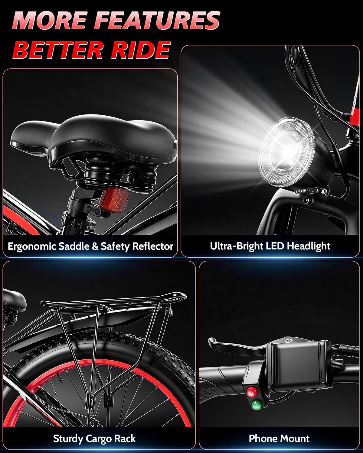 Electric Bike for Adults, 1500W Peak E Bikes, 28+MPH, 26" Fat Tire Ebikes | 48V 15Ah|20Ah Electric Mountain Bike, 60|70+ Miles Electric Bicycle,7 Speed