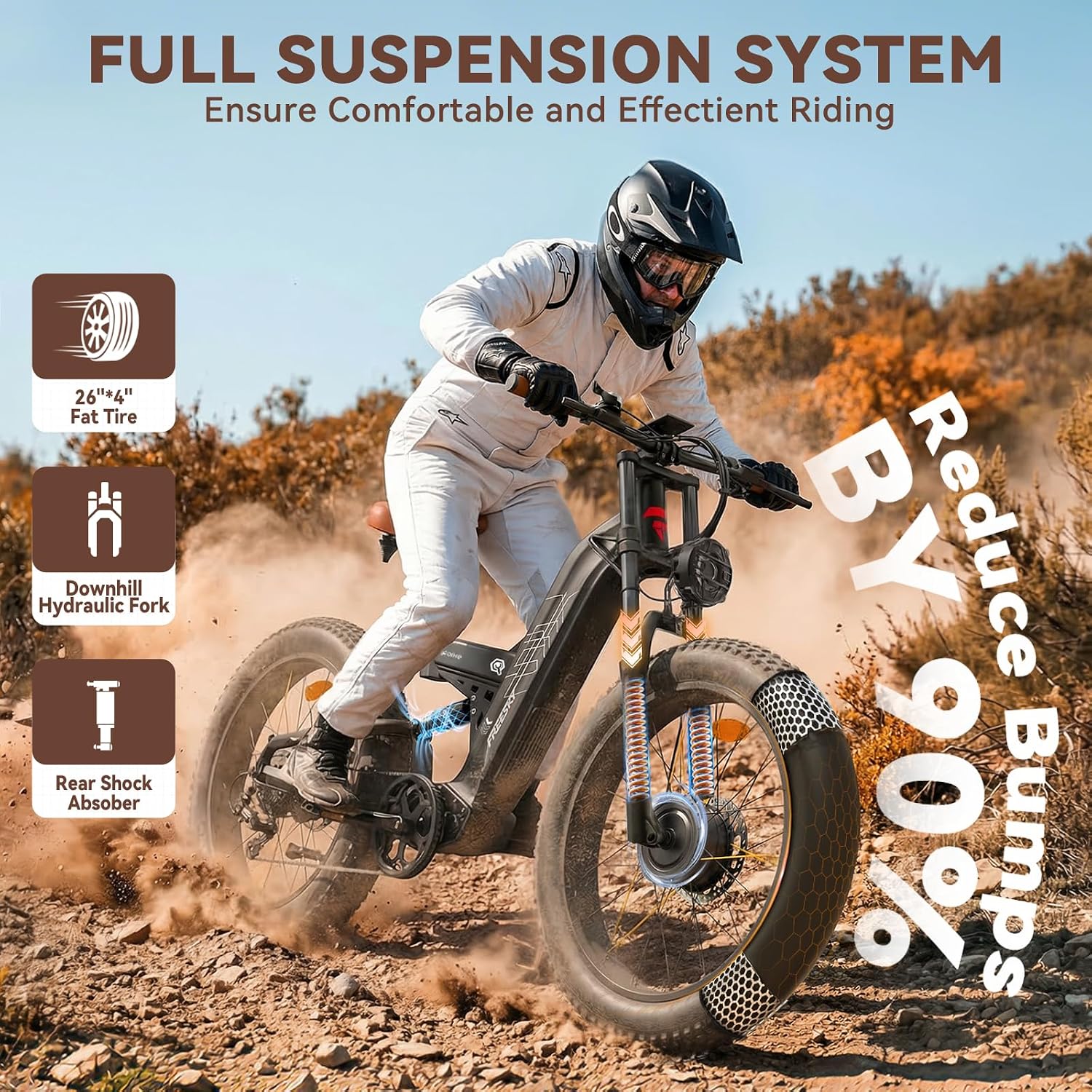 FREESKY 4000W Dual Motor Electric Bike for Adults, 48V 30AH LG Cells Battery 120Miles Range, 40MPH AWD Fast E-Bike, 26" Fat Tire Full Suspension Electric Mountain Bike, UL2849 Certified by TÜV
