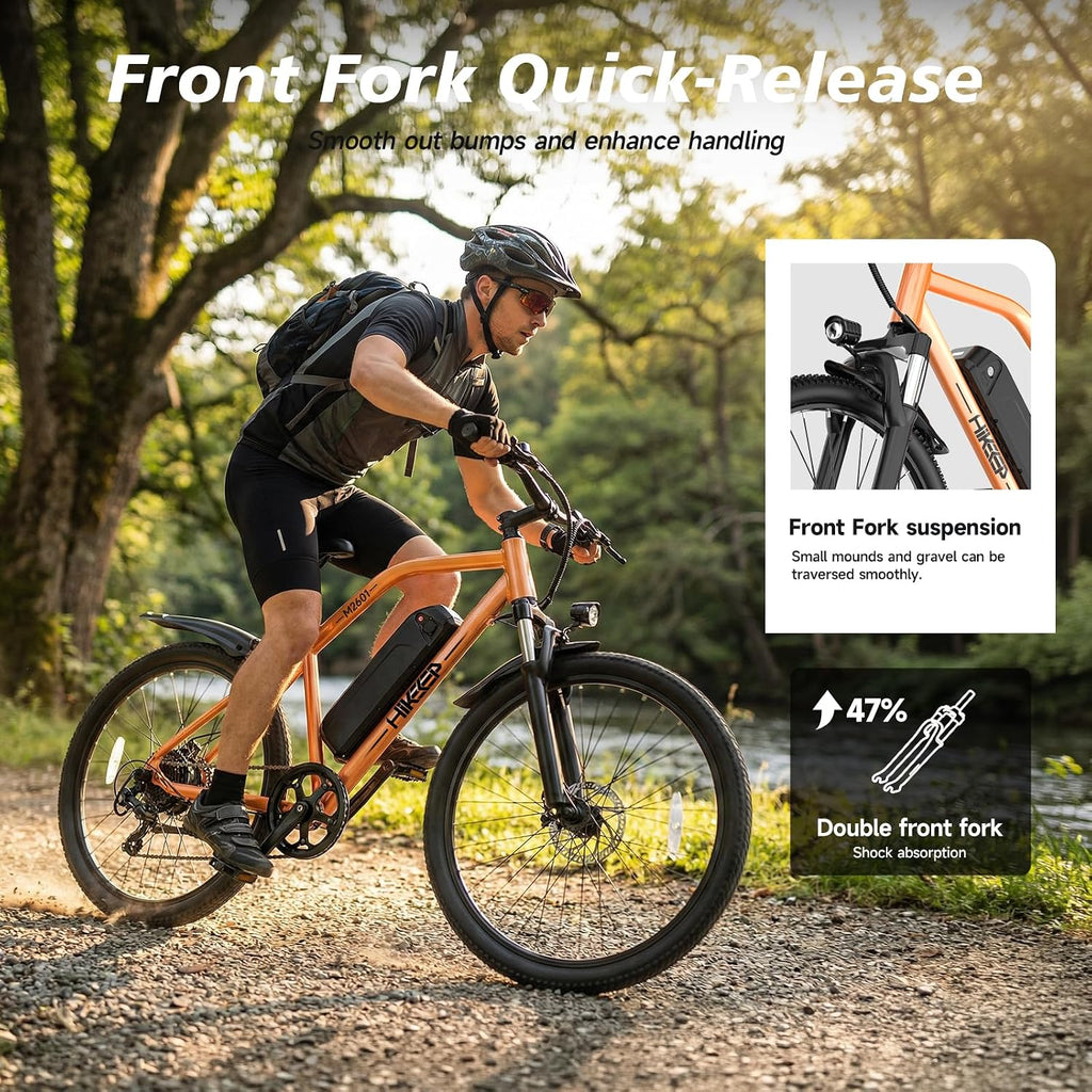 HiKeep Electric Bike for Adults - 48V Commuter E Bike with 750W Peak Motor, 26" Electric Mountain Bicycle, 374Wh Removable Battery, Up to 20MPH, Front Suspension & Dual Disc Brakes