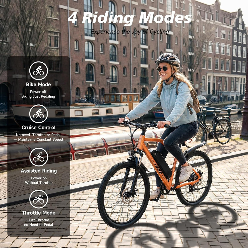 HiKeep Electric Bike for Adults - 48V Commuter E Bike with 750W Peak Motor, 26" Electric Mountain Bicycle, 374Wh Removable Battery, Up to 20MPH, Front Suspension & Dual Disc Brakes
