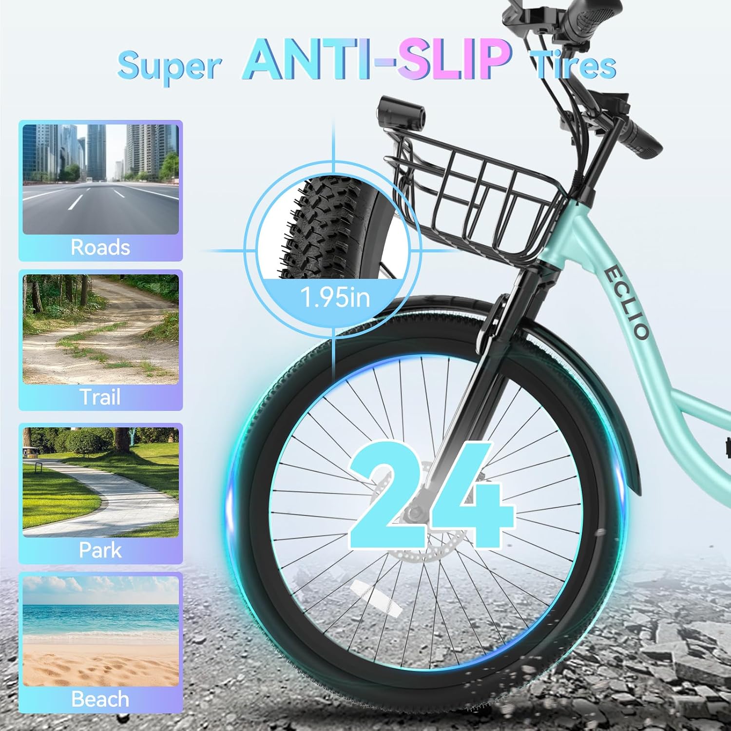 24'' Electric Bike for Adults, Peak 1000W Motor, 48V 13Ah Removable Battery 65Miles, Step Through City Cruiser Ebike, Commuter E-Bike with 7-Speed and Front Basket