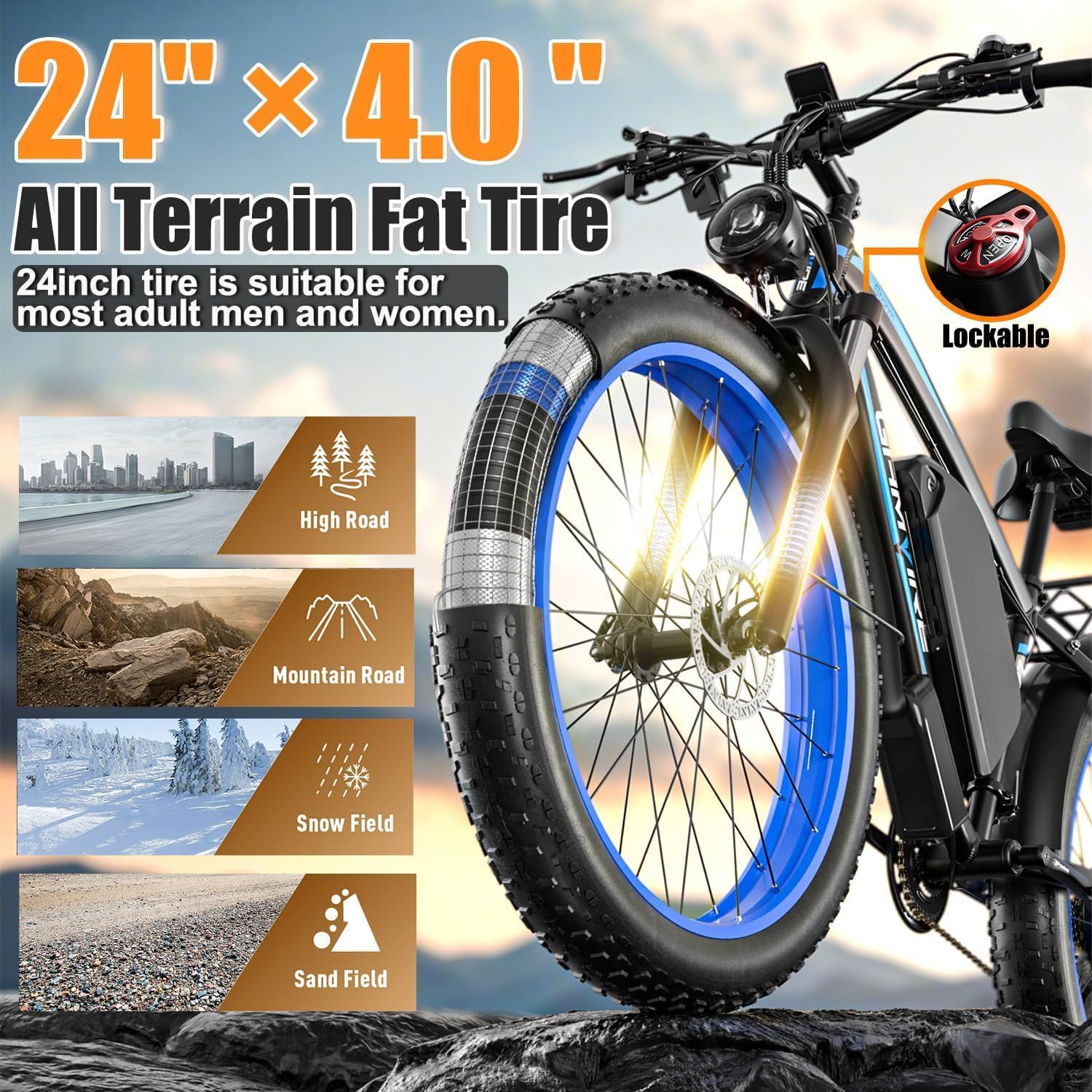 Ebike for Adults Electric, 52V 19.2Ah/32Ah, Peak 2000W/3000W/6000W E-Bicycle, 36/40/45 M P H, 70 /100Miles, Off Road Snow Mountain E-Bike, Hydraulic Disc Brake, 24"/26" Fat Tire E-Bike UL2849 by SGS