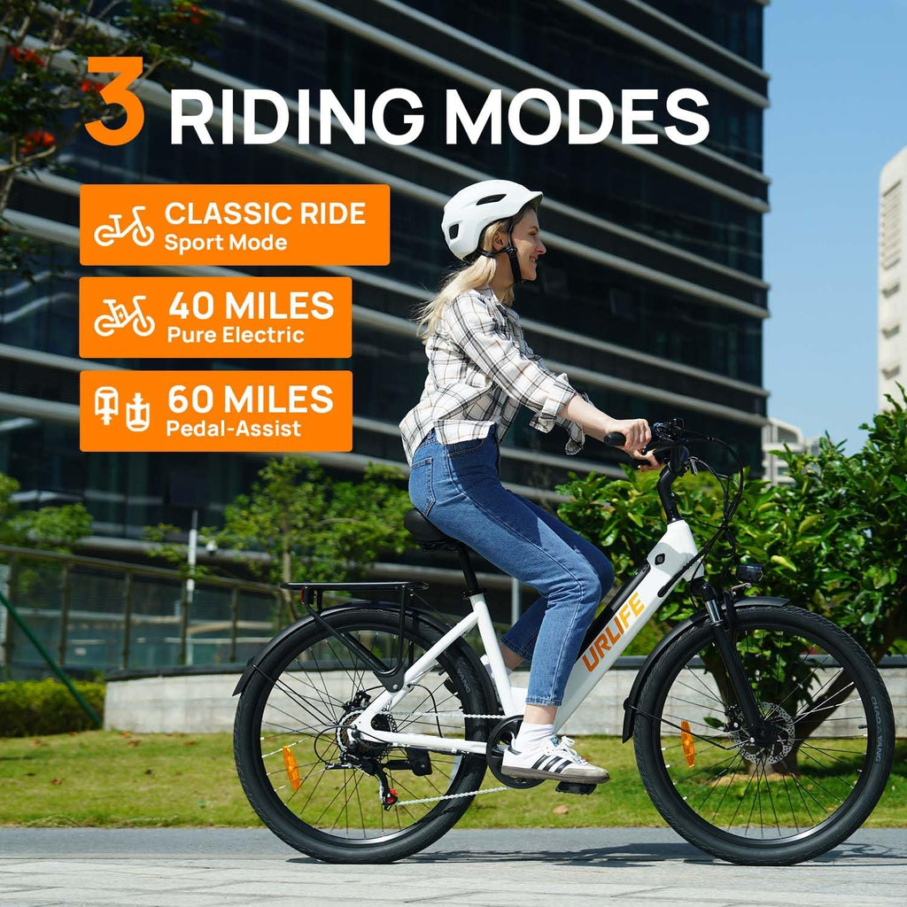 URLIFE 26" Electric Bike for Adults, 750W Peak Motor Ebike, 48V 10.4Ah, 60-Mile Max Range & Commuter E-Bike, Front Suspension & 7-Speed Ebikes (White)