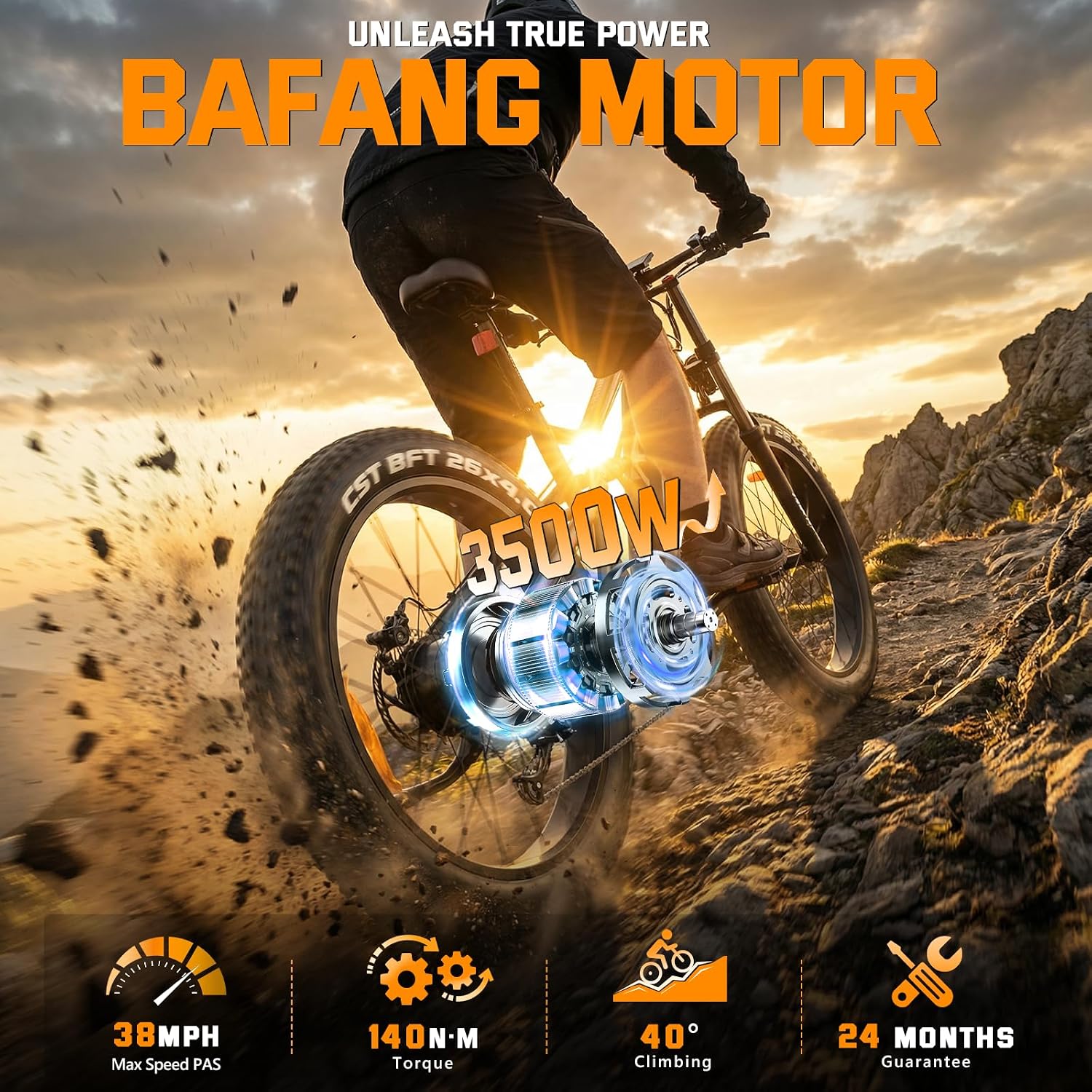 FREESKY 3500W BAFANG Motor Electric Bike for Adults, 48V 35Ah LG Cells Battery Ebike 140 Miles, 38+MPH, 26" Fat Tire Dirt All-Terrain Mountain E Bike, Full Suspension, UL 2849 Certified by TÜV
