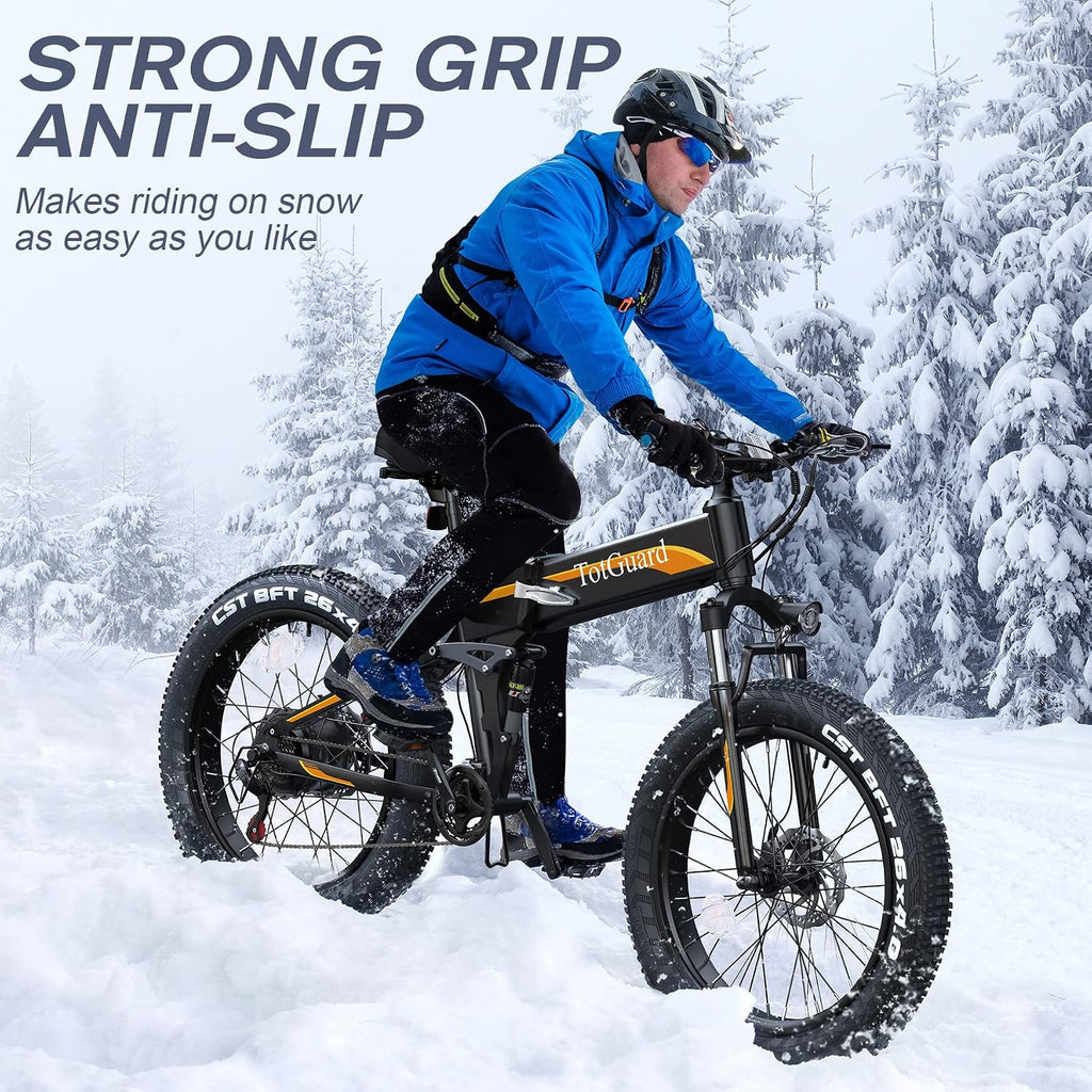 Wooken 26" x4.0 Fat Tire Electric Bike, Folding Electirc Bike for Mountain Commuter, Peak 750W Motor, Ebikes for Adults with 48V/10.4Ah Removable Battery, Suspension Fork, 21 Speed Ebike