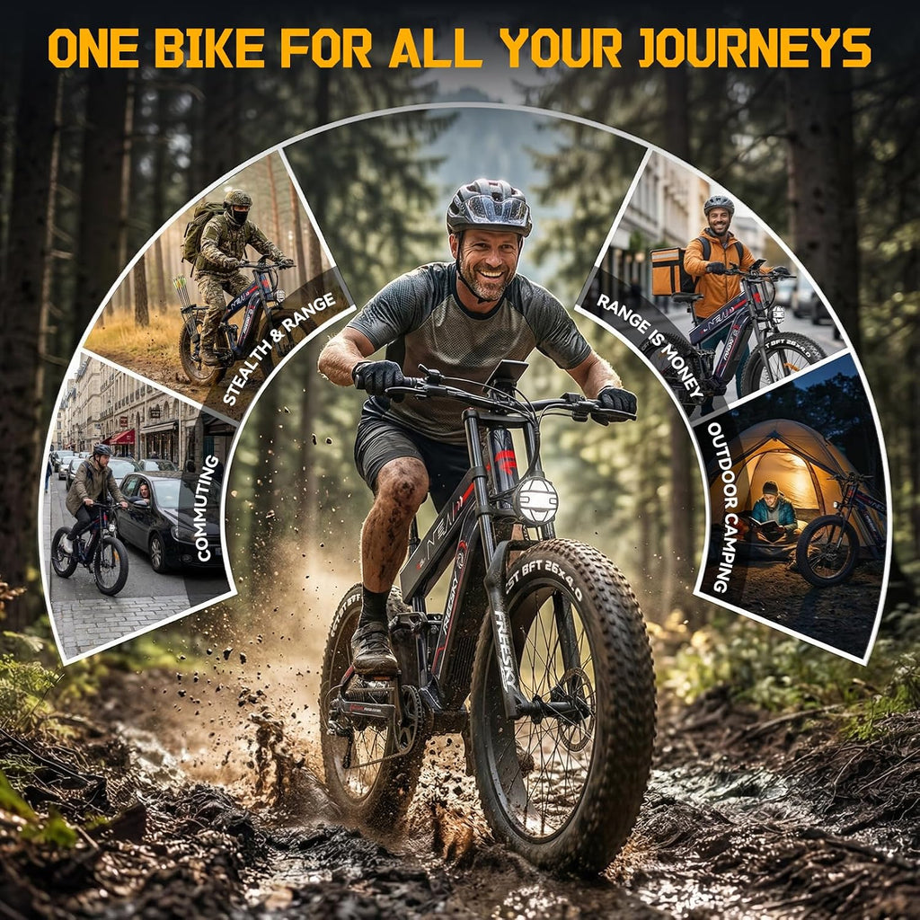 FREESKY 2026 Alaska Pro Dual Battery 48V 45AH LG Cells 200 Miles 40MPH Electric Bike for Adult, 4000W High-Torque Motor Long Range Fat Tire Ebike, 26" Mountain E Bike, UL 2849 Certified by TÜV