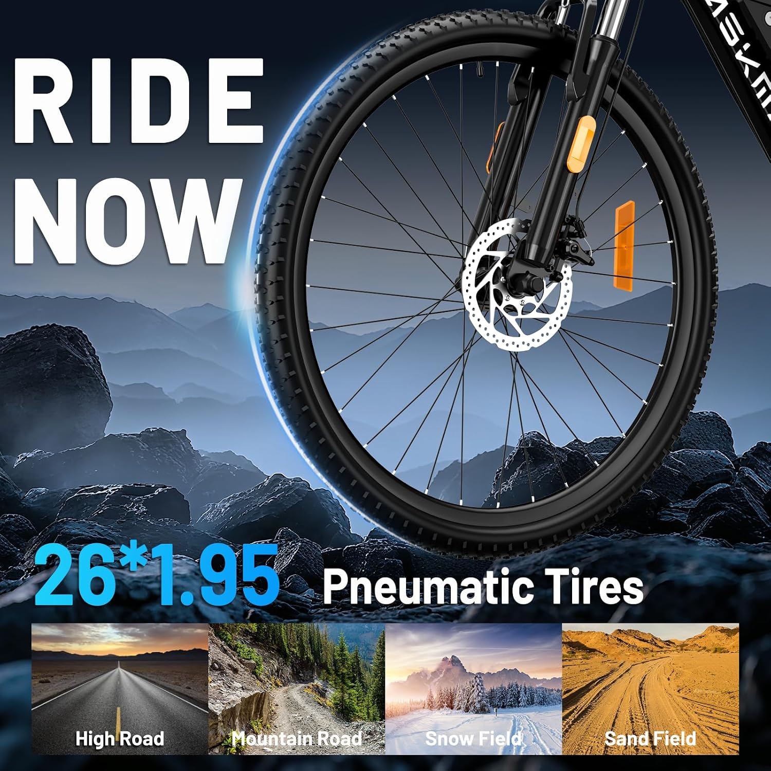 26” Electric Mountain Bike for Adults, 750W Peak Motor Ebike for Teens, Electric Bicycles with 40-50 Miles PAS Range, E Dirt Bike with 48V Removable Battery