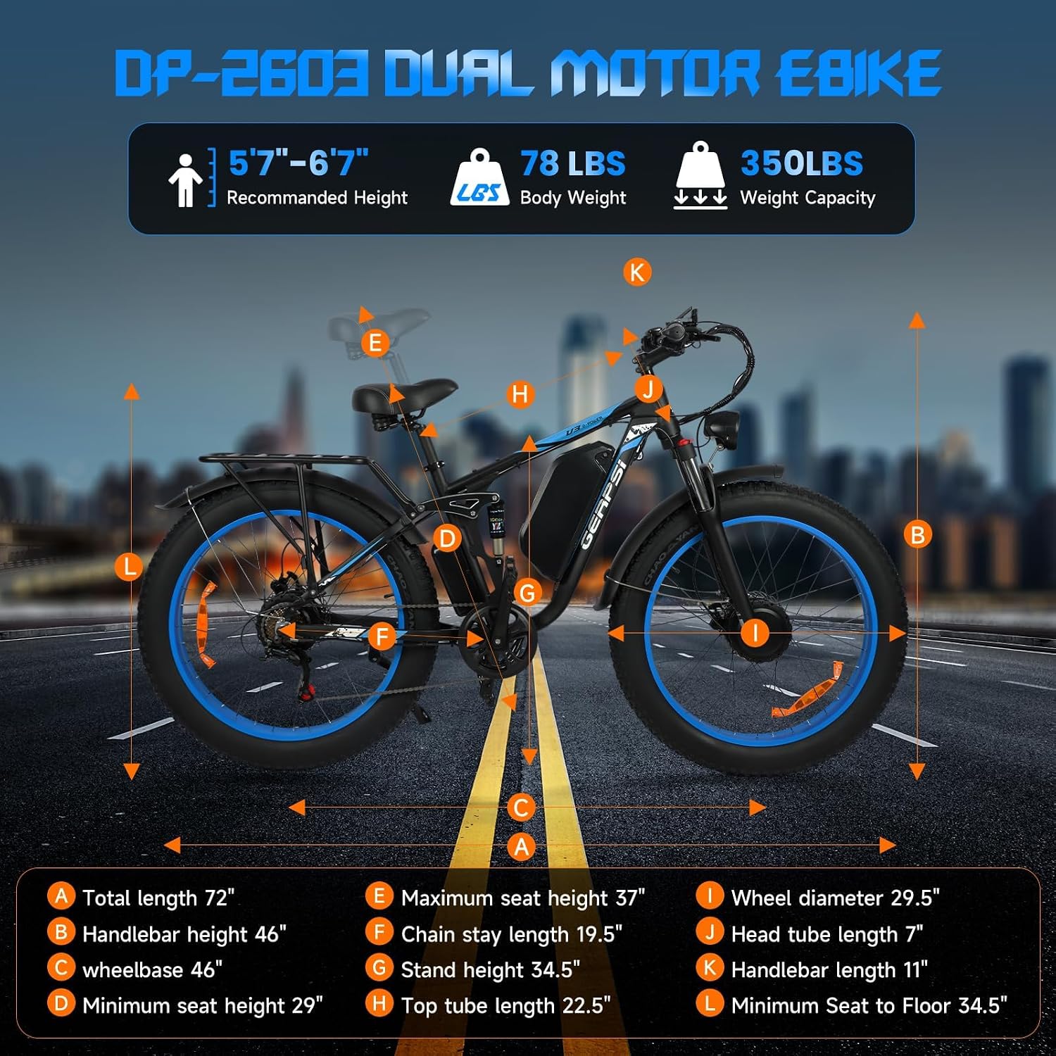 AWD Electric Bike for Adults, 48V 25AH Removable Battery, Peak 4000W Power 26” Fat Tire Ebike, Dual Motor Electric Bicycles, Fast Dual Hydraulic Brakes 7-Speed All Terrain E-Bikes