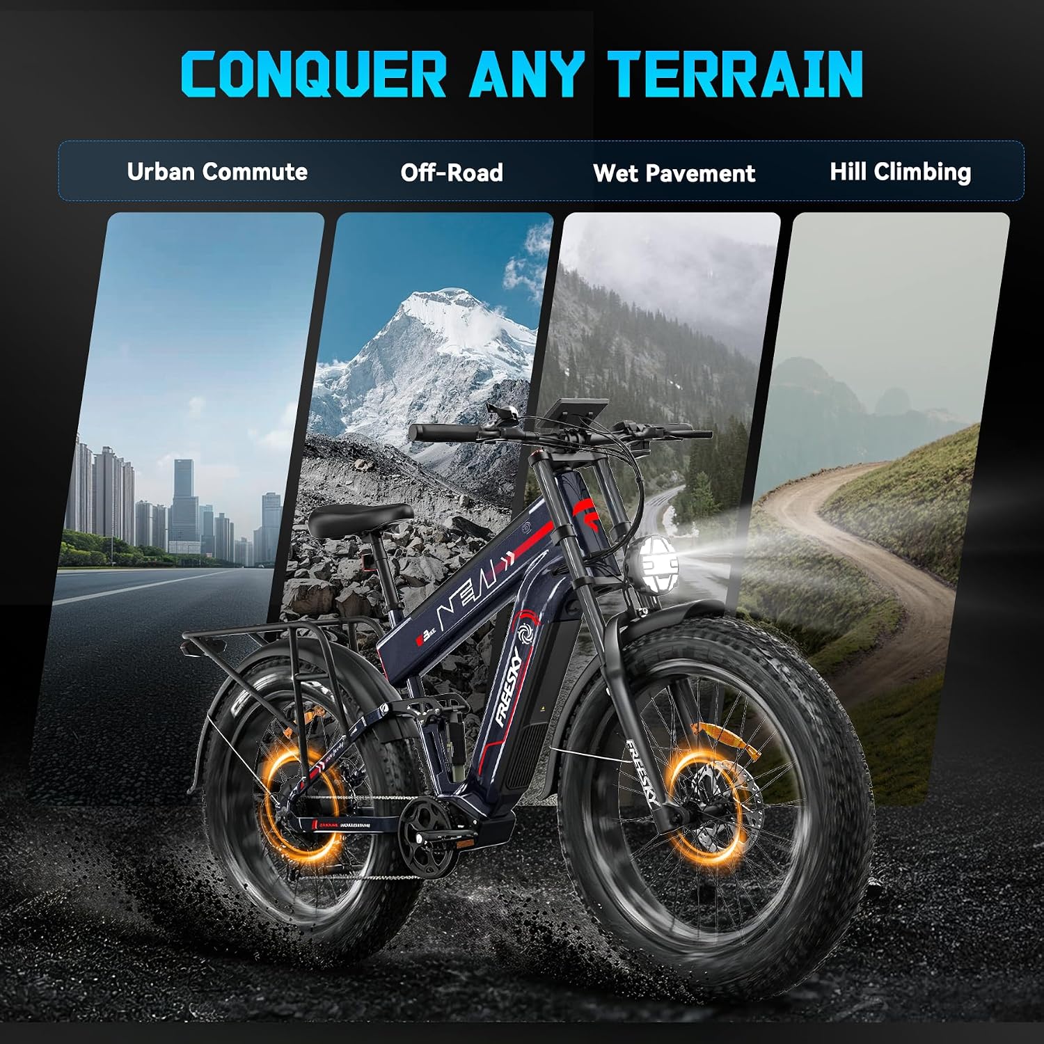 FREESKY Dual Battery Electric Bike for Adults, 48V 45AH 200 Miles Long Range E Bike, 4000W Motor 40MPH+, 26" Fat Tire Fast Mountain EBike, Full Suspension & Hydraulic Brakes, UL 2849 Certified by TÜV